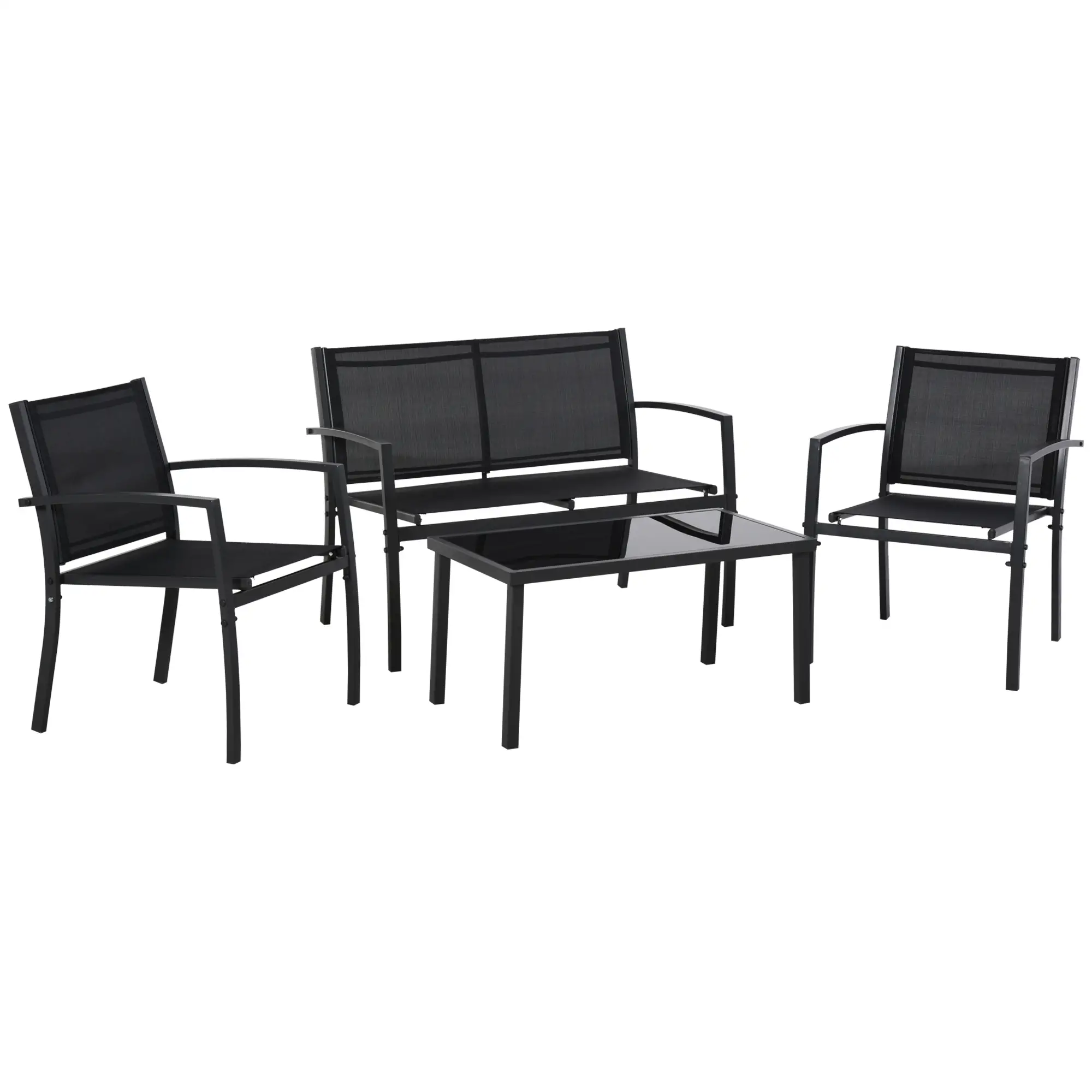 4-Piece Patio Furniture Set with Glass Top Coffee Table, Breathable Mesh Seat & Backrest