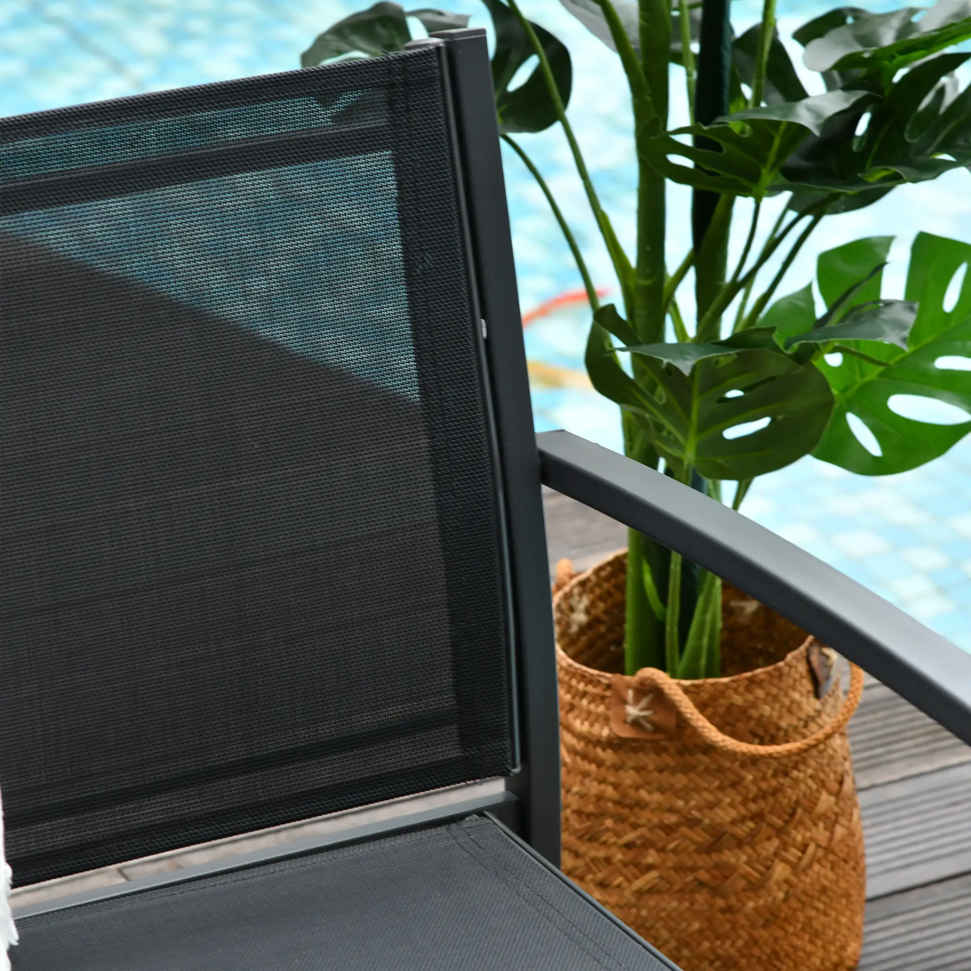 4-Piece Patio Furniture Set with Glass Top Coffee Table, Breathable Mesh Seat & Backrest