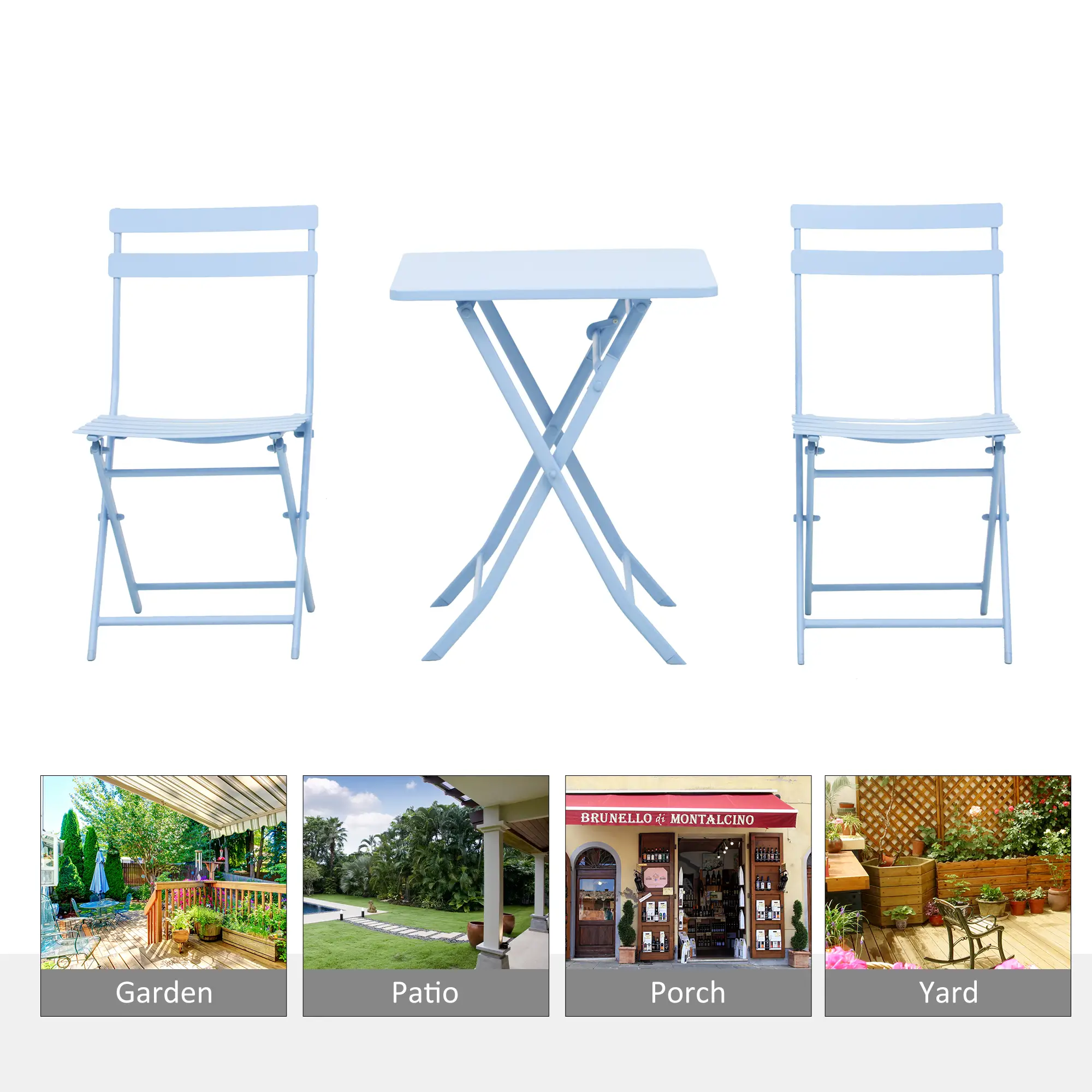  3 Pieces Garden Bistro Coffee Set Foldable Patio Chair & Square Table 