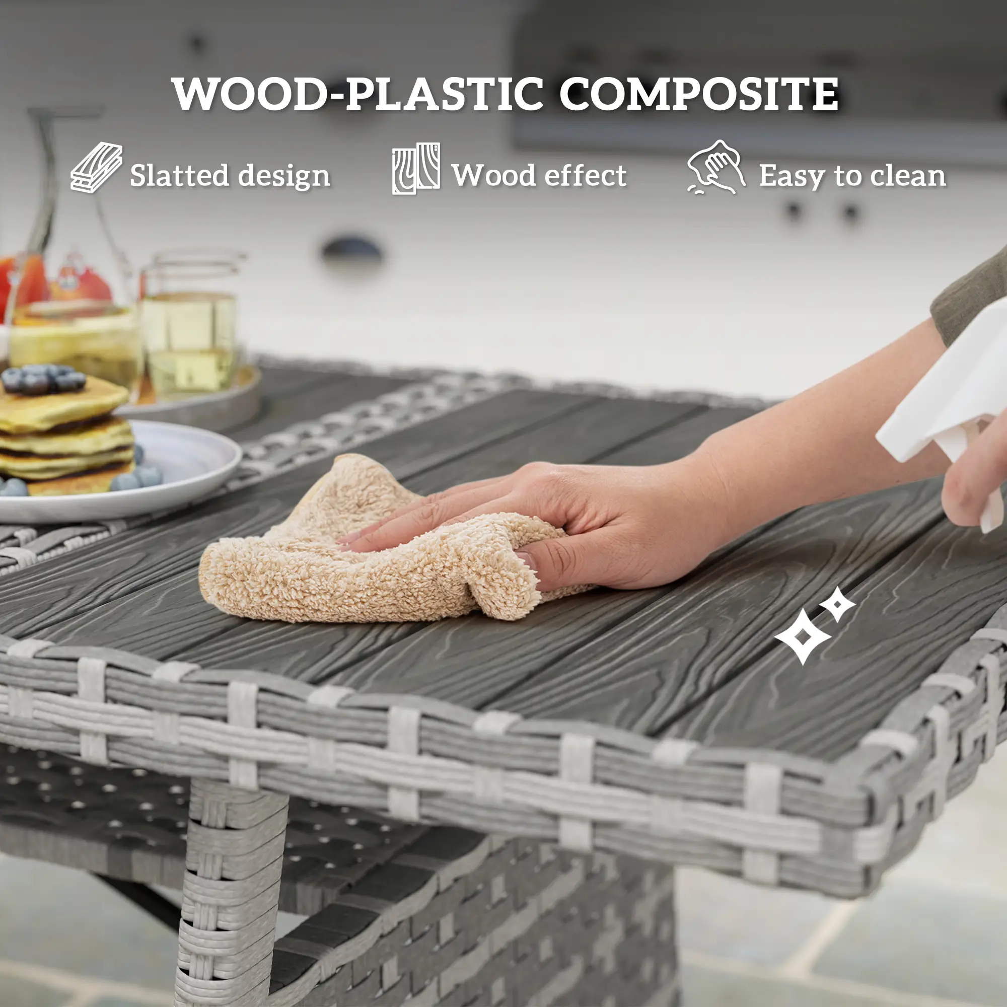 75" Outdoor Dining Table for 6-8, Wicker Patio Table with Storage Shelf and WPC Slatted Top 