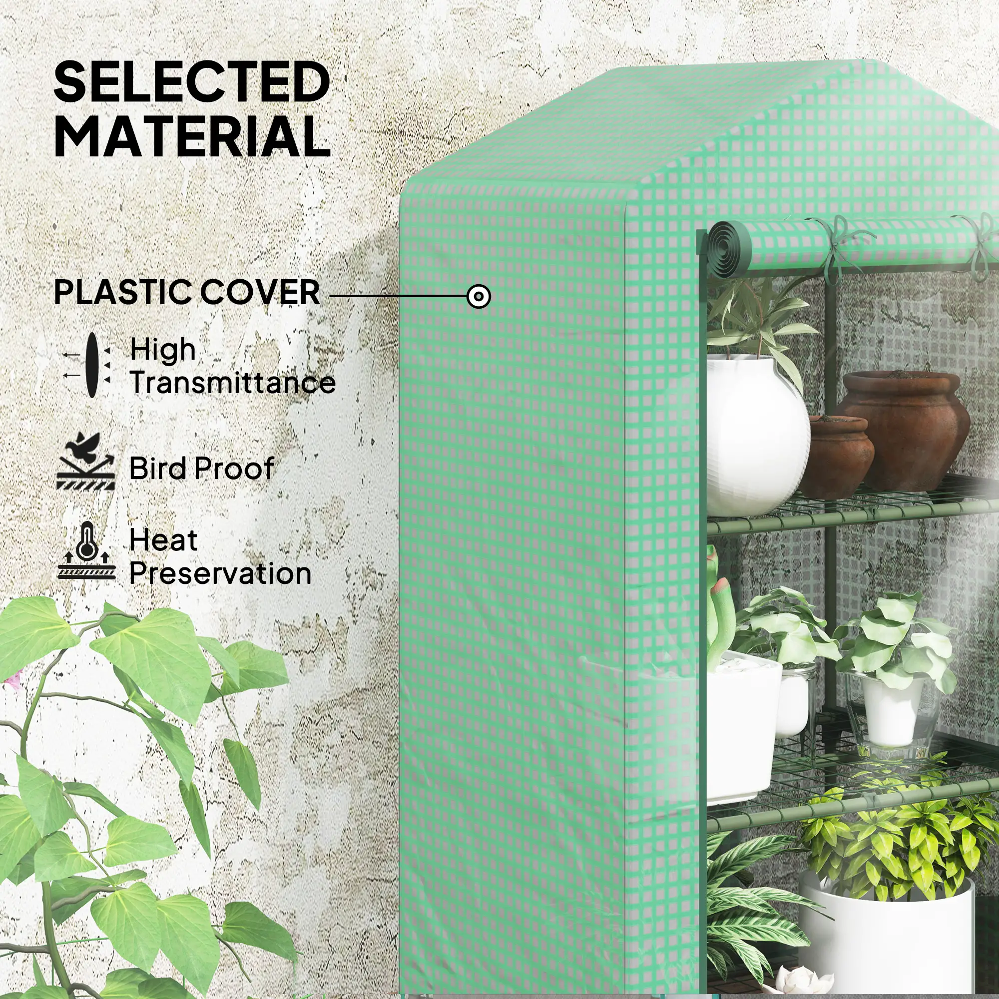 3 Tier Mini Greenhouse, Portable Flower Stand with Shelf Clips, Indoor Greenhouse with Steel Frame