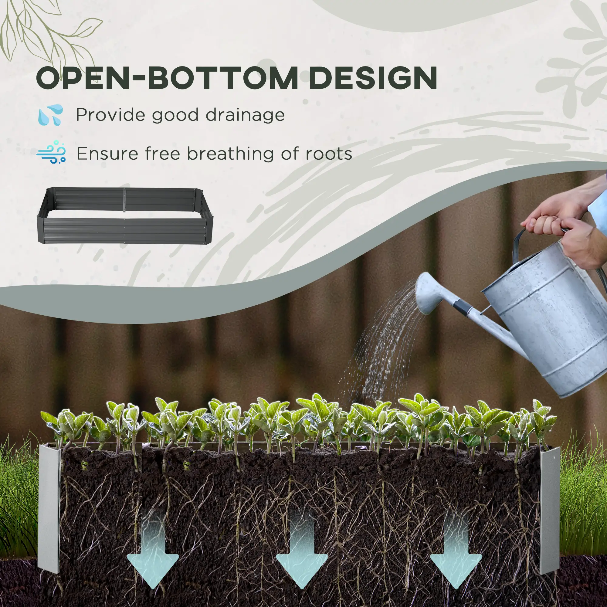  6' x 3' x 1' Raised Garden Bed with 2 Trellis Tomato Cages, Steel Frame Elevated Planter Box