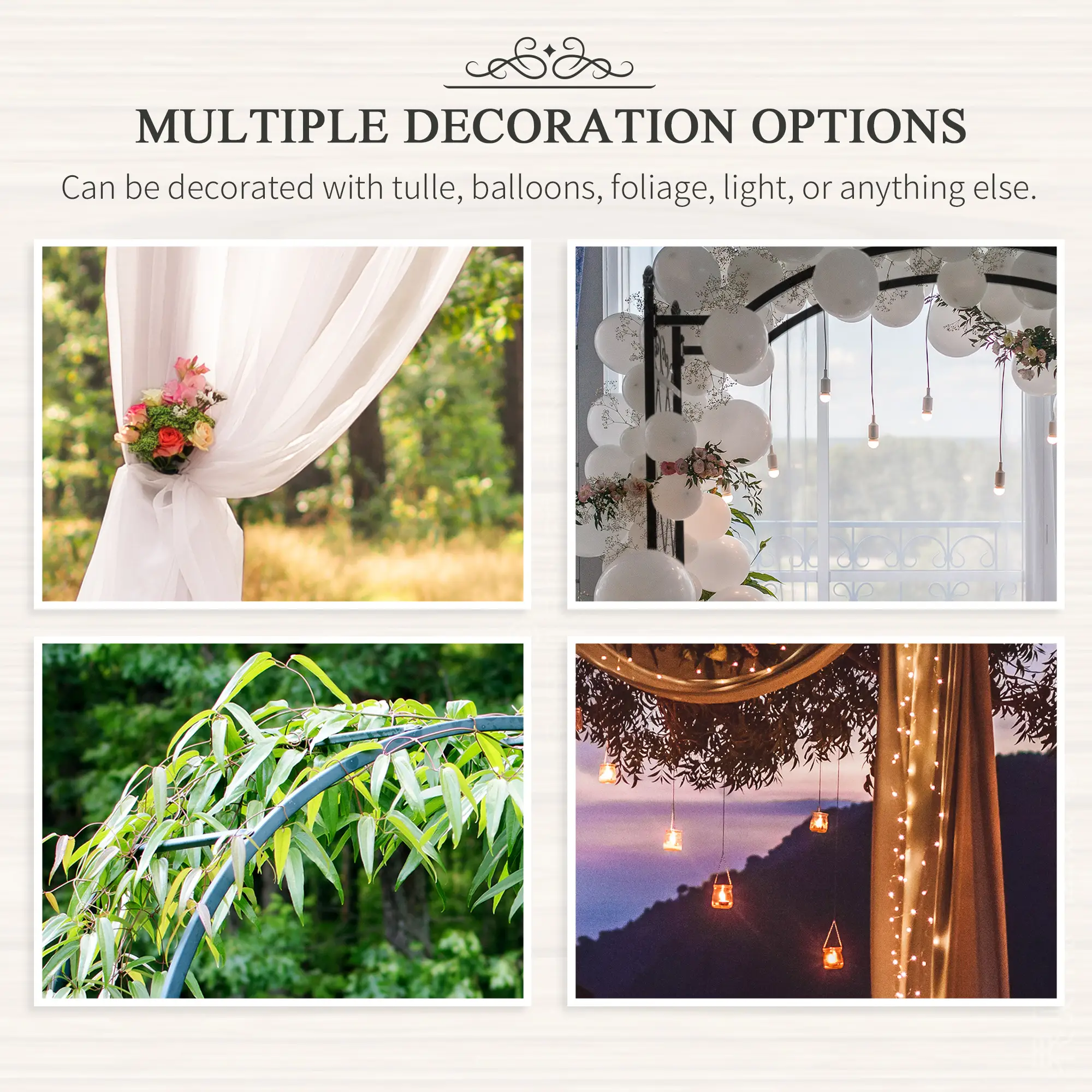  Vintage Style Garden Arch, 7.5FT Patio Outdoor Arbor Metal Trellis Support For Vines