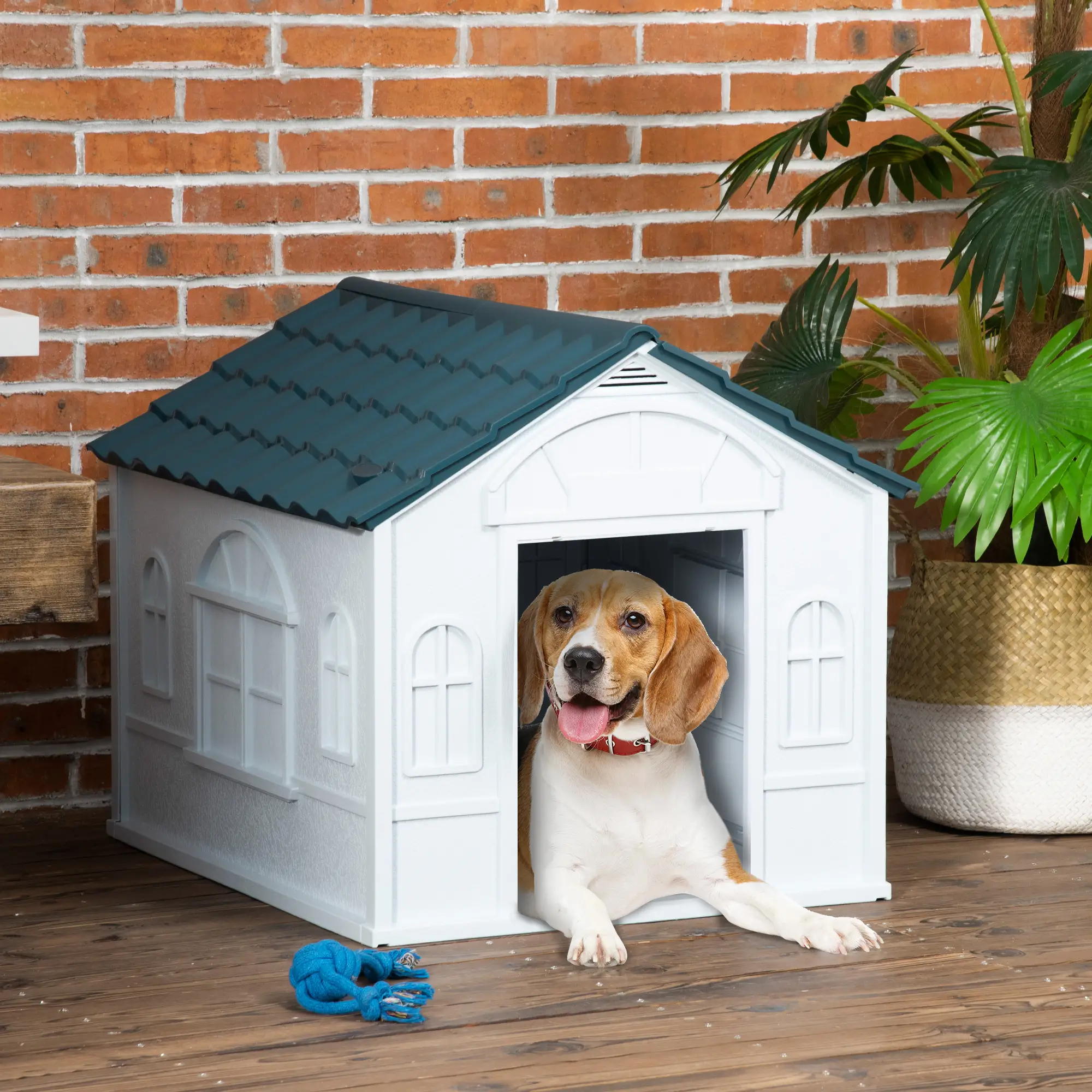 26" Plastic Dog House Outdoor with Air Vents, for Small Medium Dogs