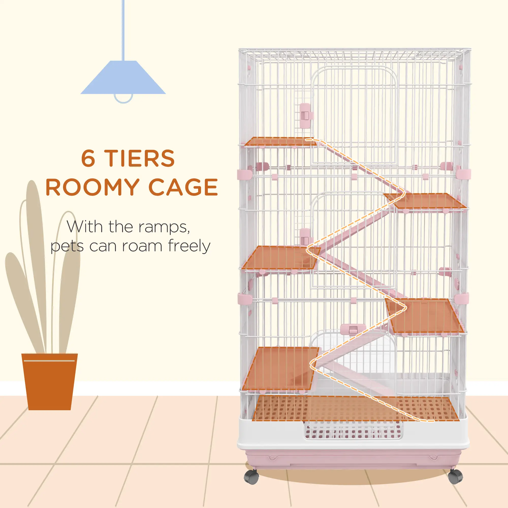  32"L 6-Level Small Animal Cage with Universal Lockable Wheels