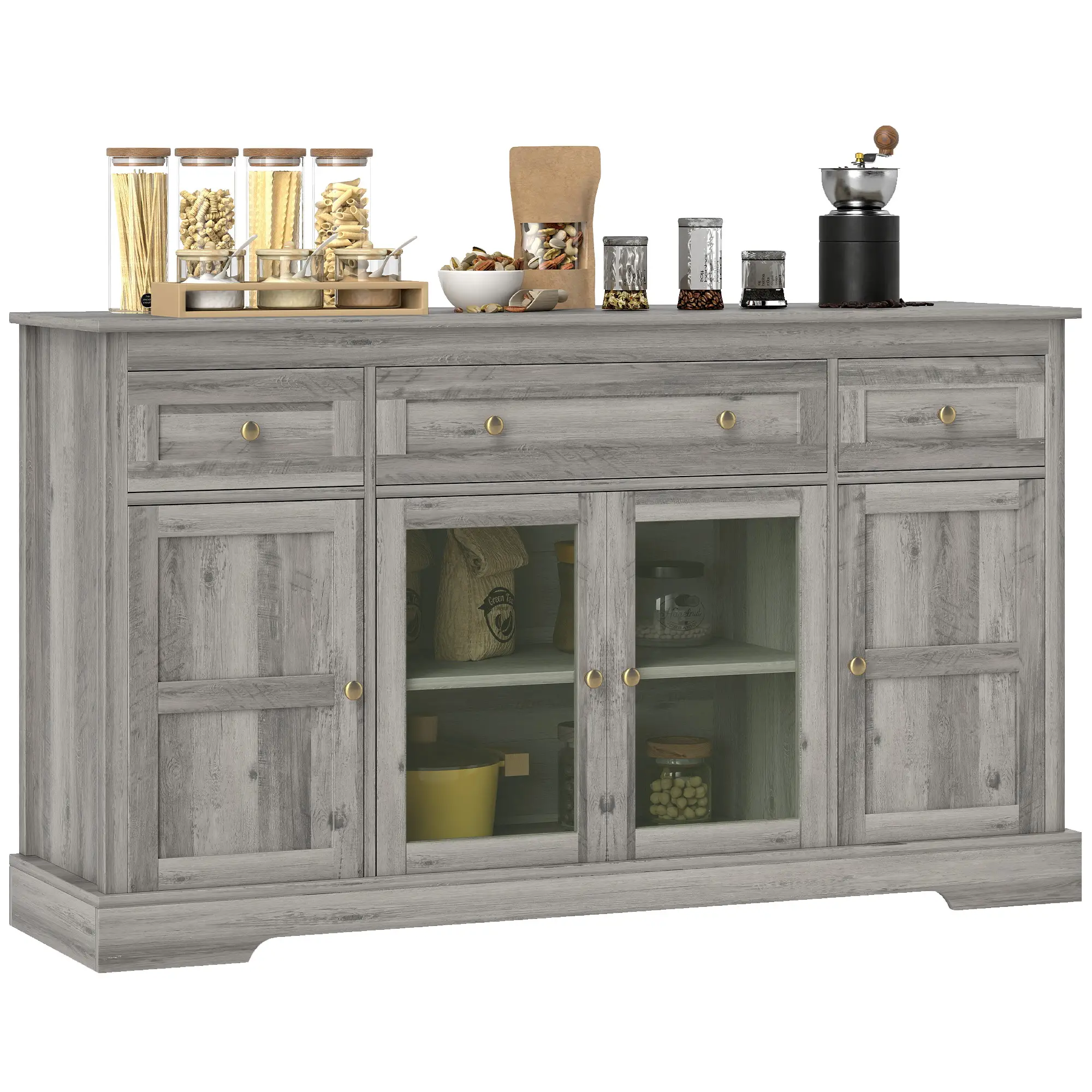 Sideboard Buffet Cabinet with Storage, Coffee Bar Cabinet with Glass Doors and Adjustable Shelves