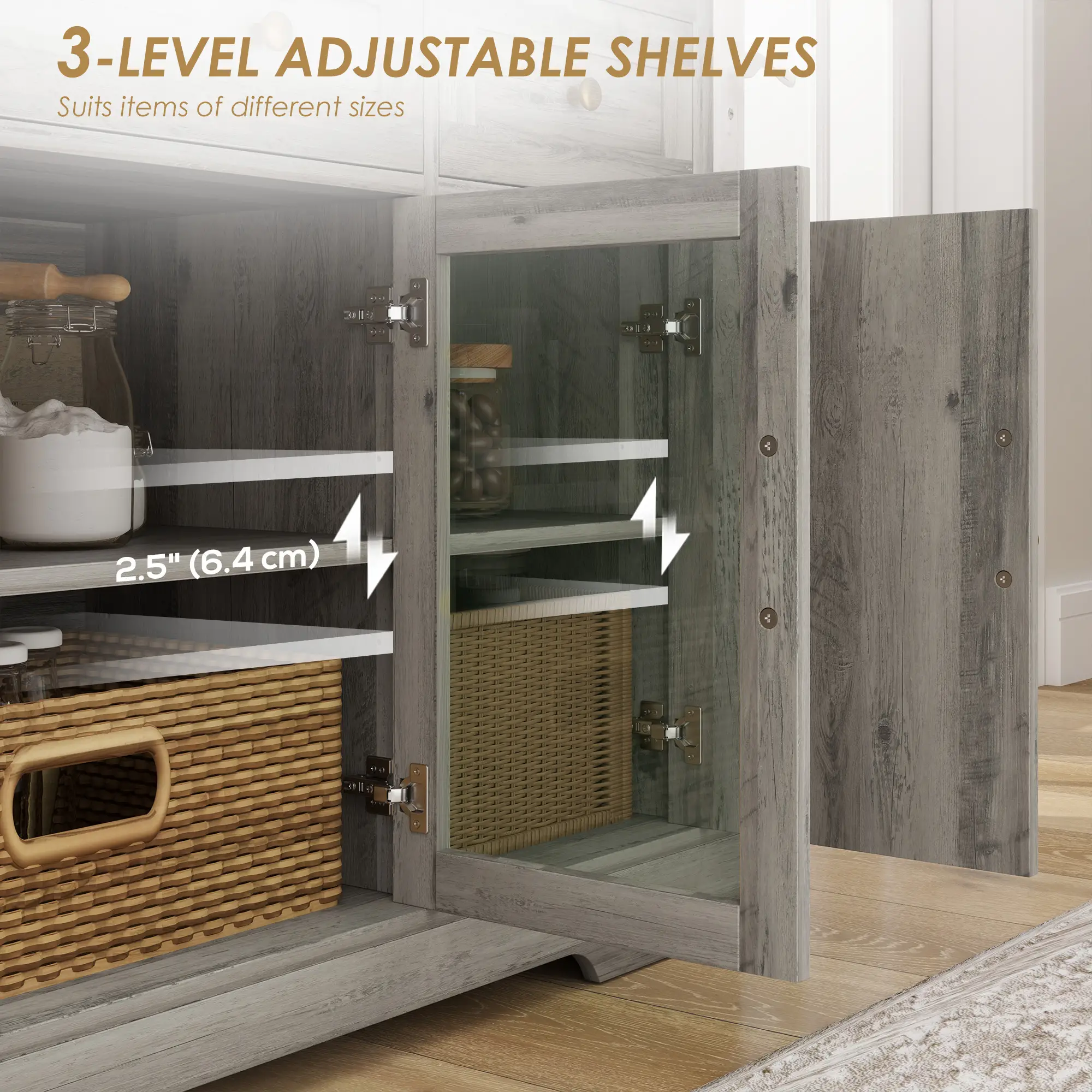 Sideboard Buffet Cabinet with Storage, Coffee Bar Cabinet with Glass Doors and Adjustable Shelves