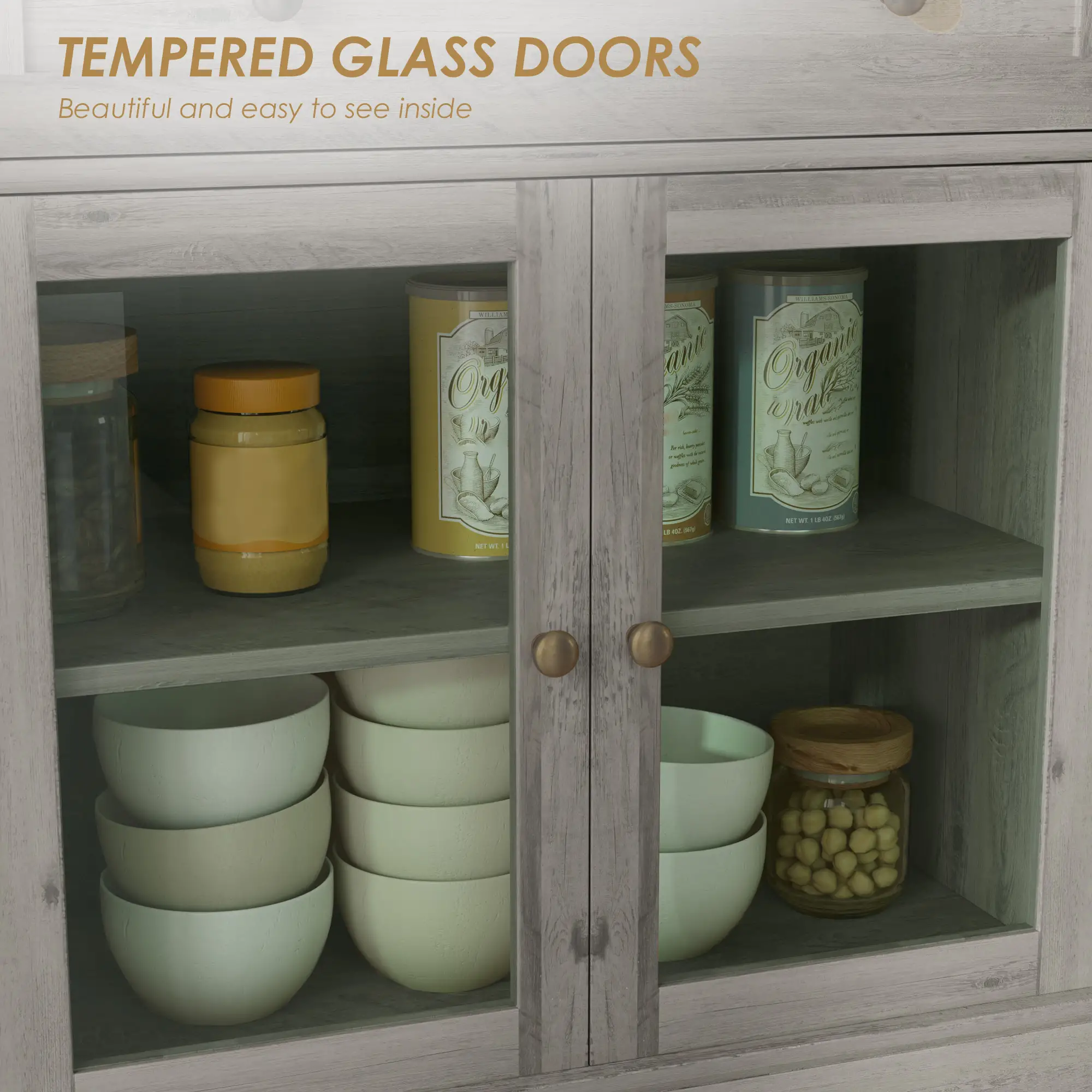 Sideboard Buffet Cabinet with Storage, Coffee Bar Cabinet with Glass Doors and Adjustable Shelves