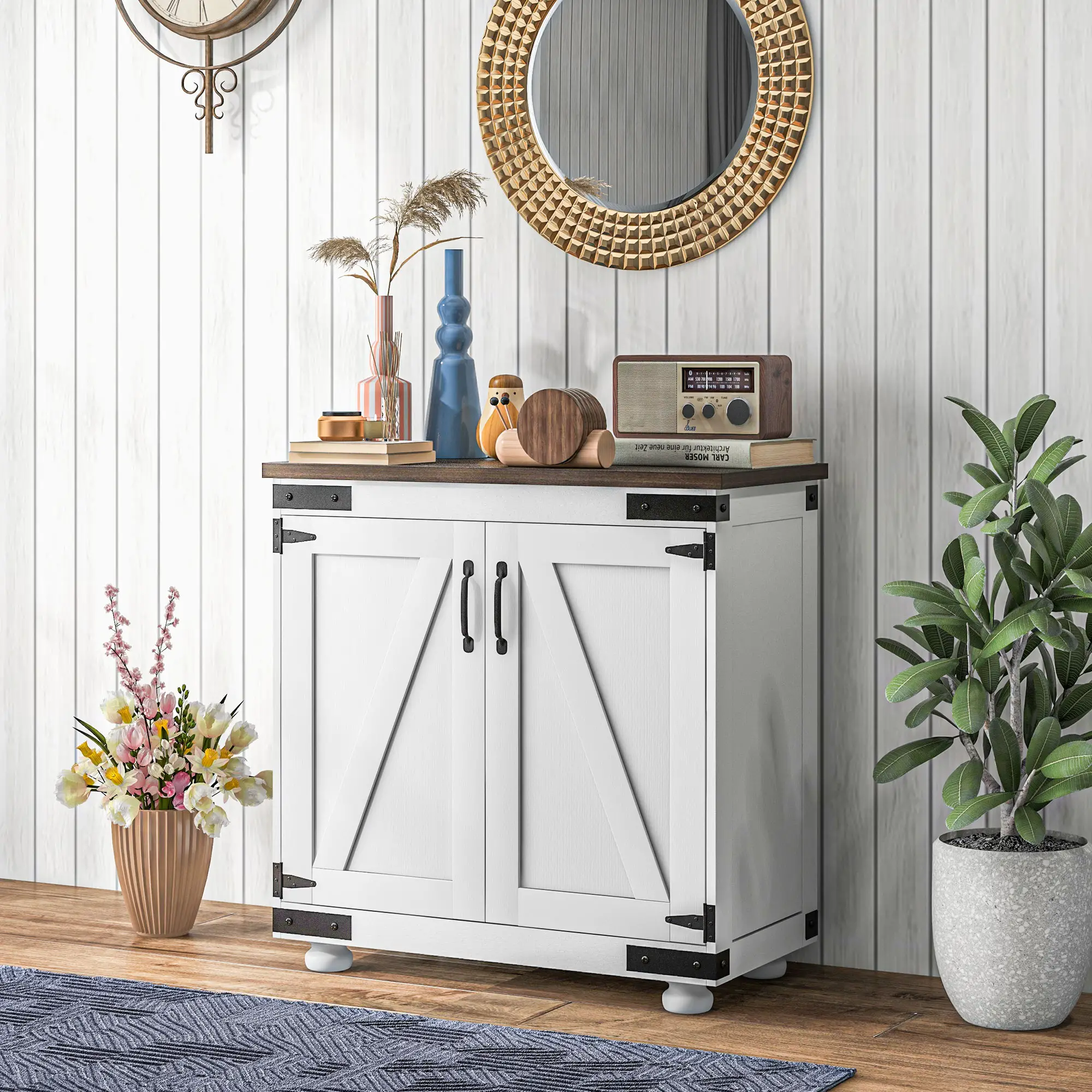 Sideboard Buffet, Kitchen Storage Cabinet with Barn Door and Adjustable Shelves
