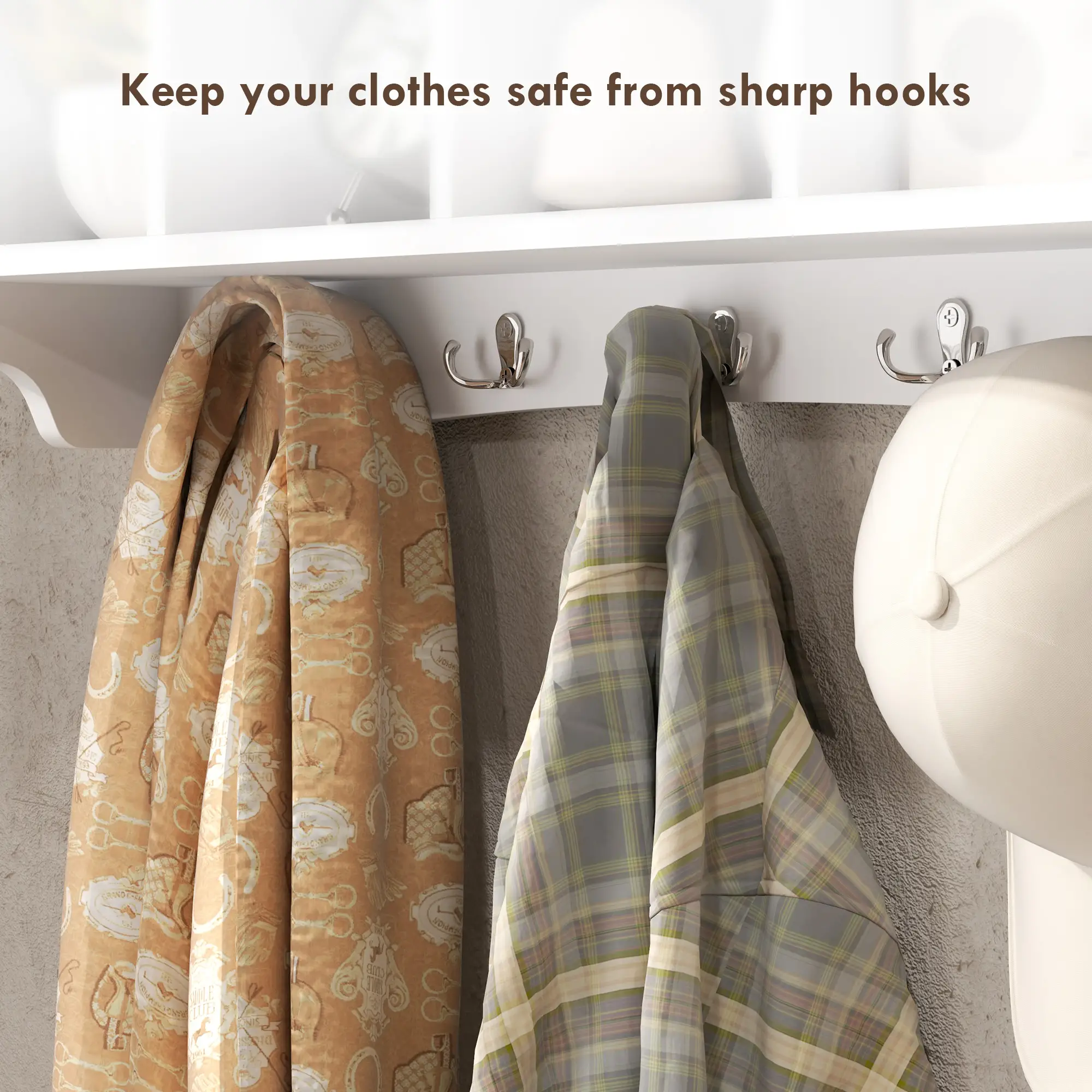 Coat Rack Wall Mount with Shelf, 28" Wall Coat Rack with 5 Hooks and 4 Compartments 