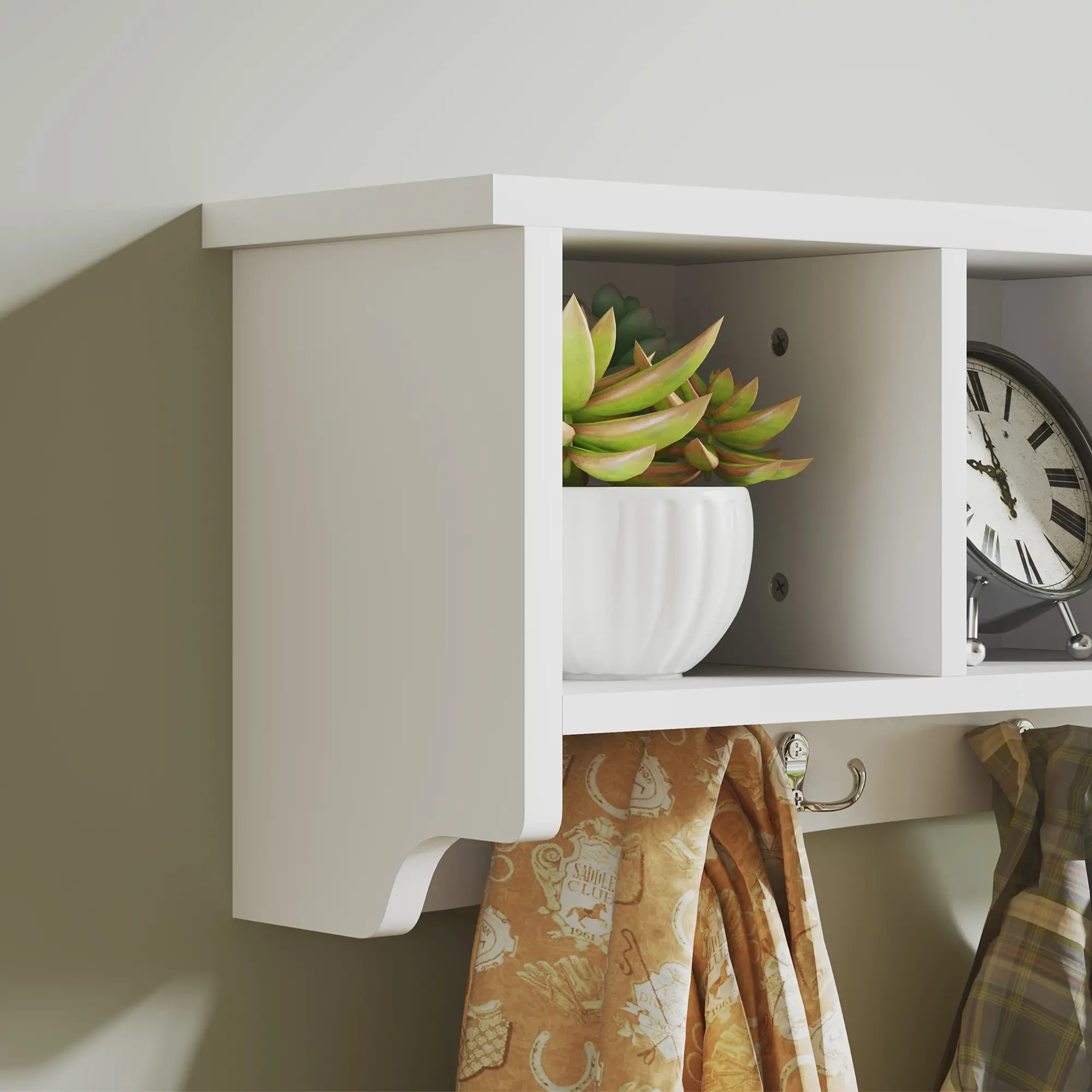 Coat Rack Wall Mount with Shelf, 28" Wall Coat Rack with 5 Hooks and 4 Compartments 