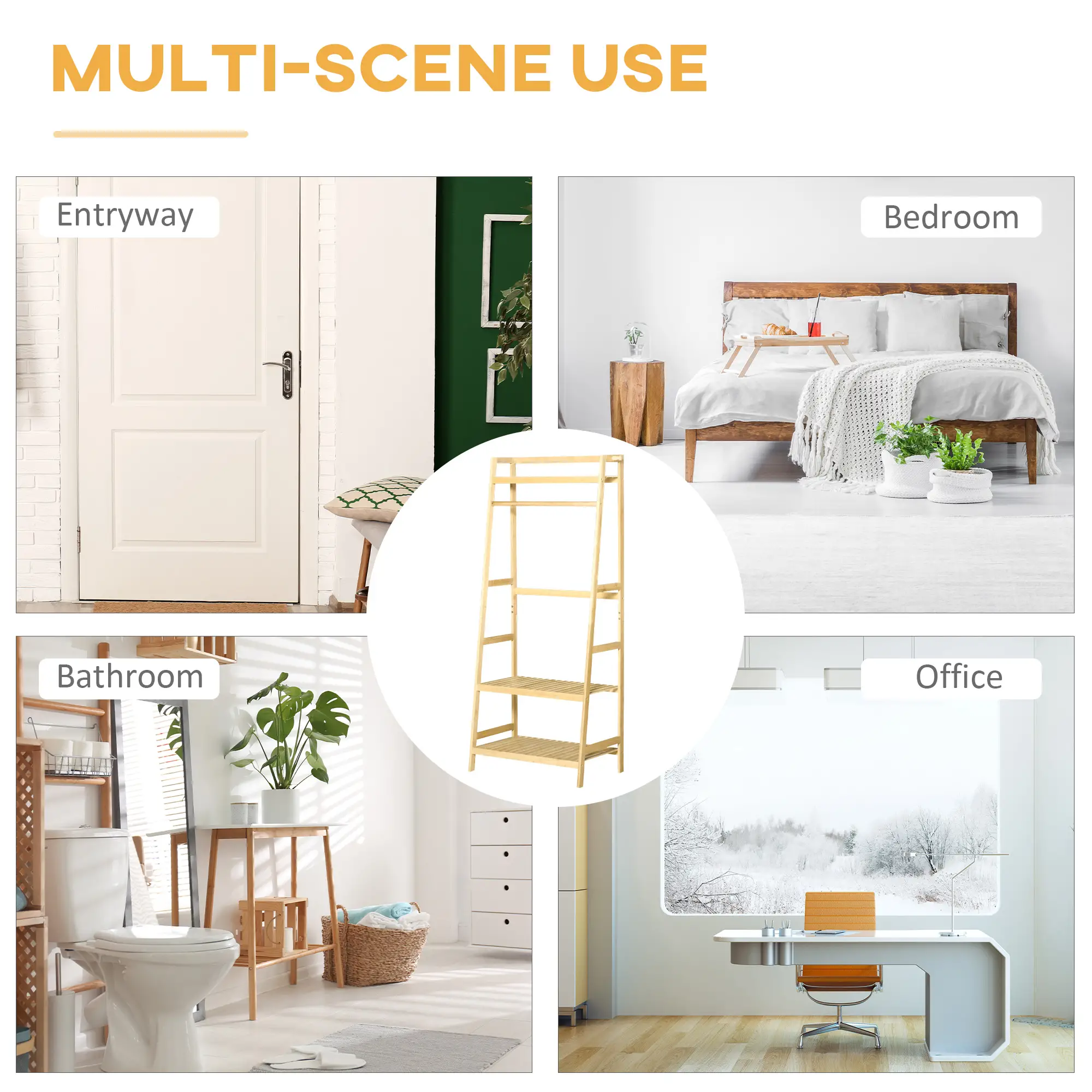 Bamboo Garment Rack, Freestanding Wooden Clothing Rack with 3 Tier Storage Shelves, Hooks and Hanging Rail 