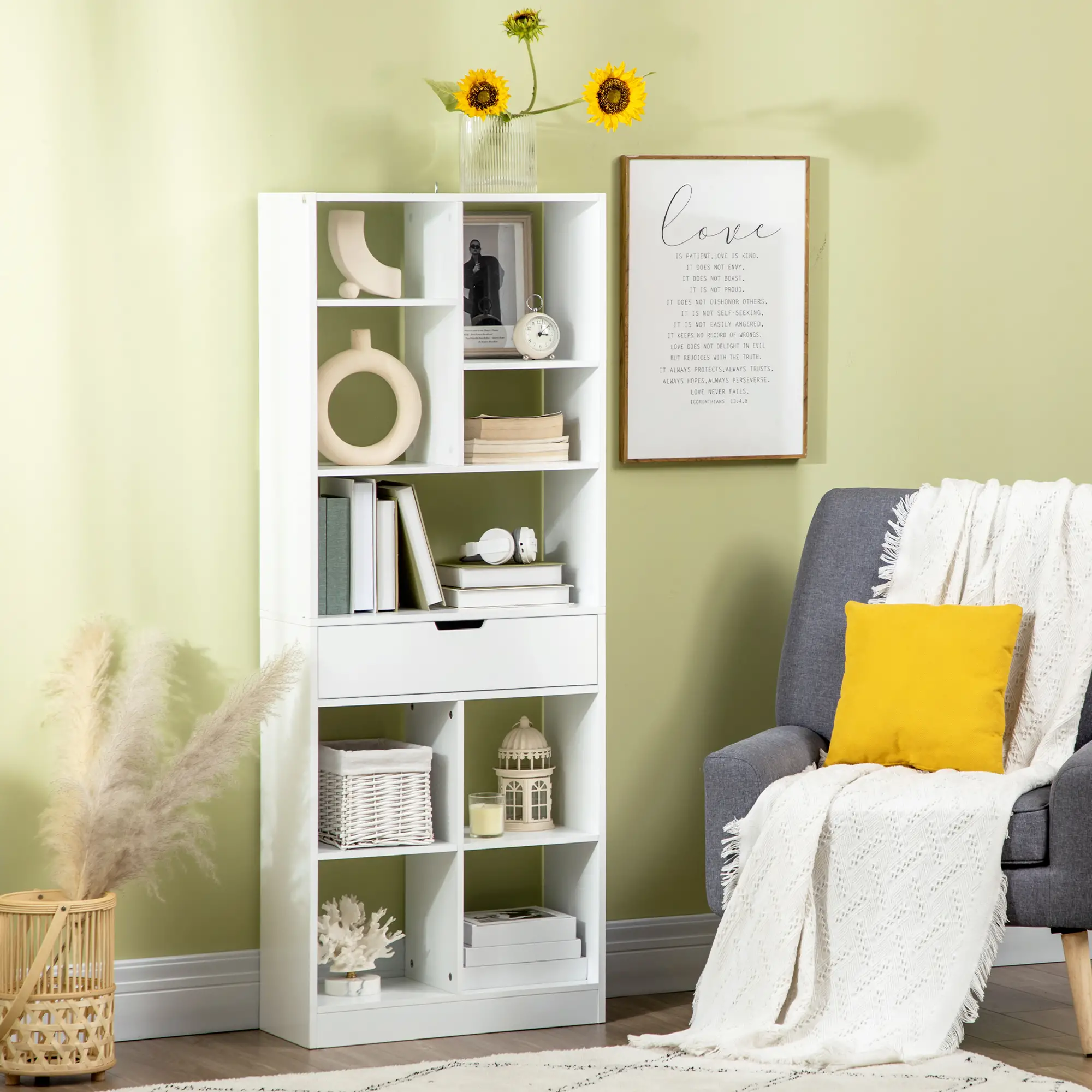 Tall Bookshelf with Drawer, Freestanding Bookcase