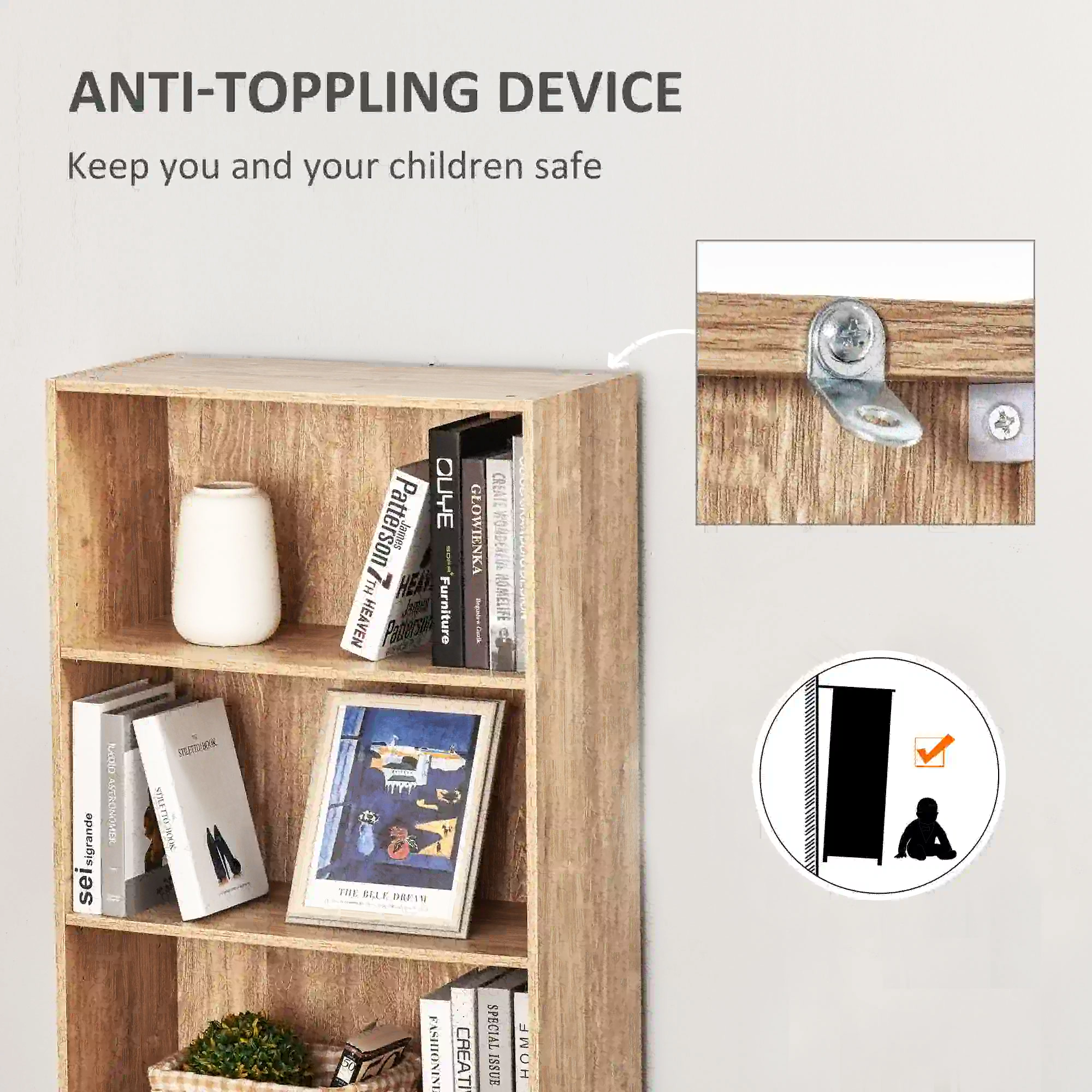 5-Tier Bookcase, Storage Bookshelf, Display Shelves with Adjustable Shelves