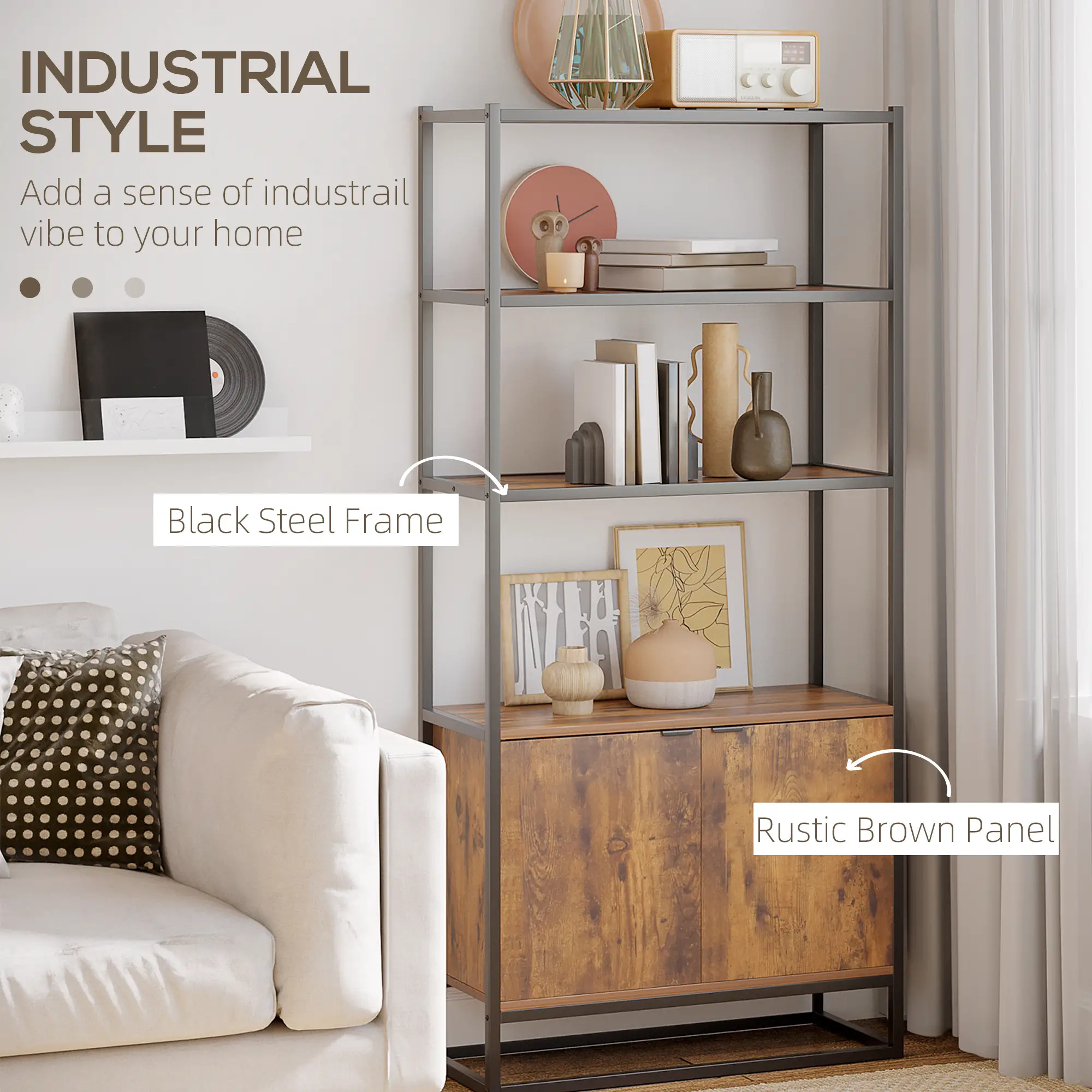 Storage Cabinet with 3 Open Shelves Cupboard Freestanding Tall Organizer Multifunctional Rack 