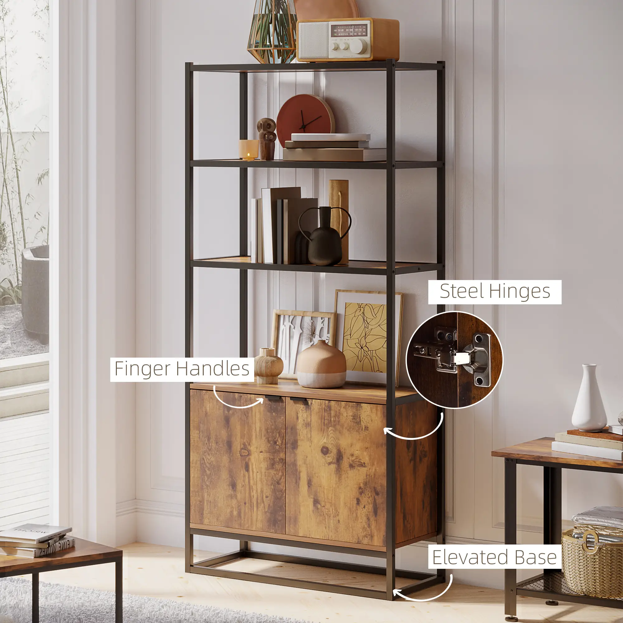 Storage Cabinet with 3 Open Shelves Cupboard Freestanding Tall Organizer Multifunctional Rack 