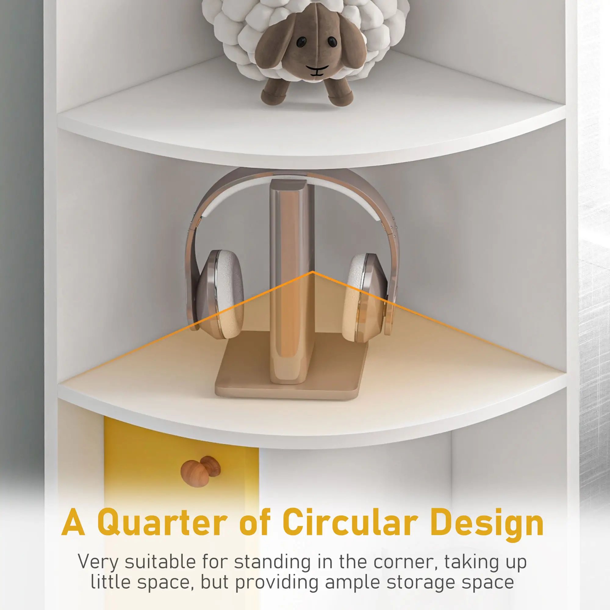 5-Tier Corner Bookcase, Storage Bookshelf, Freestanding Display Shelves with Open Compartments and Cabinet