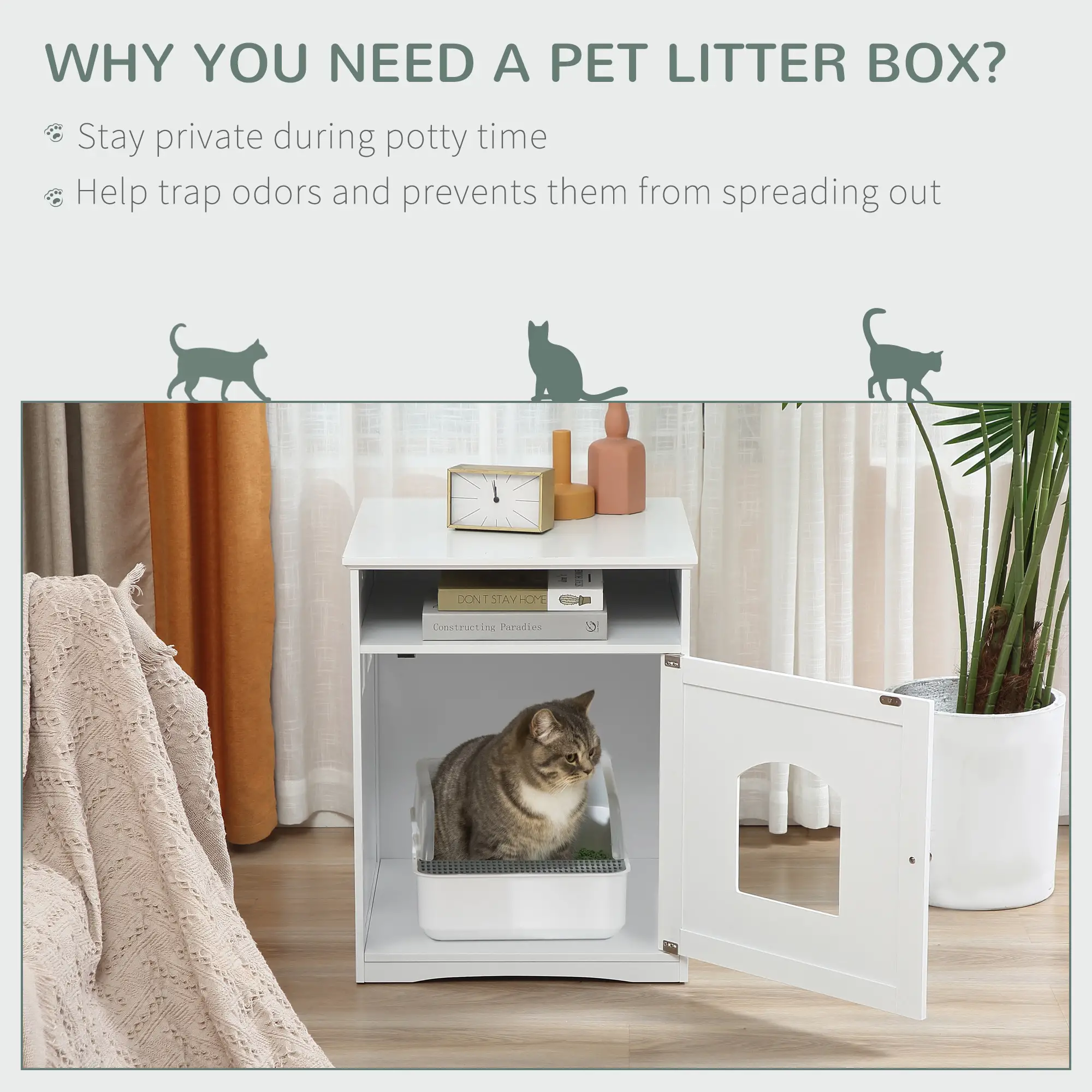 Cat Litter Box Enclosure Hidden Cabinet Cat Furniture Indoor End Table with Cat-sized Hole