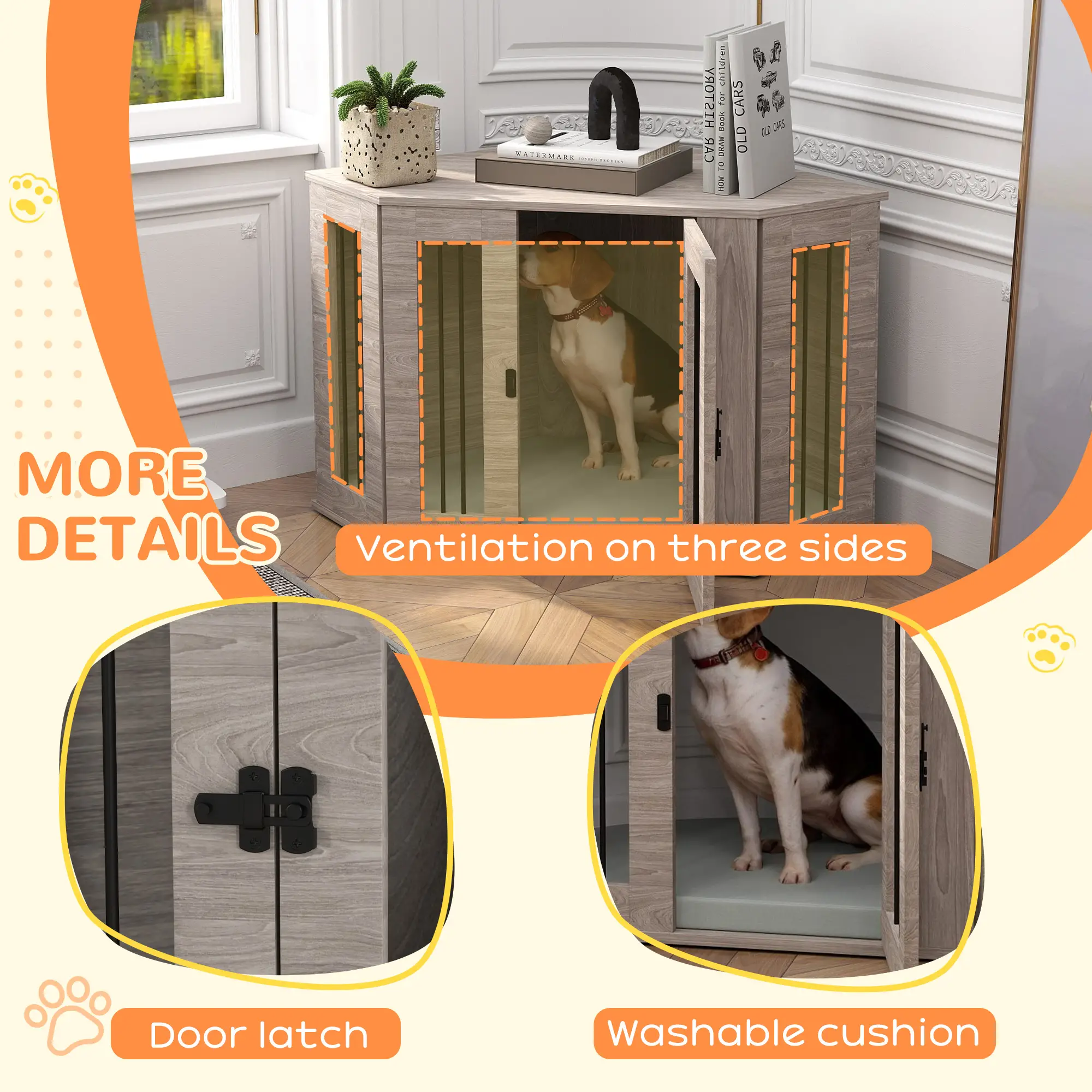 Dog Crate Furniture with Cushion, 41 Inch Corner Design Dog Crate End Table
