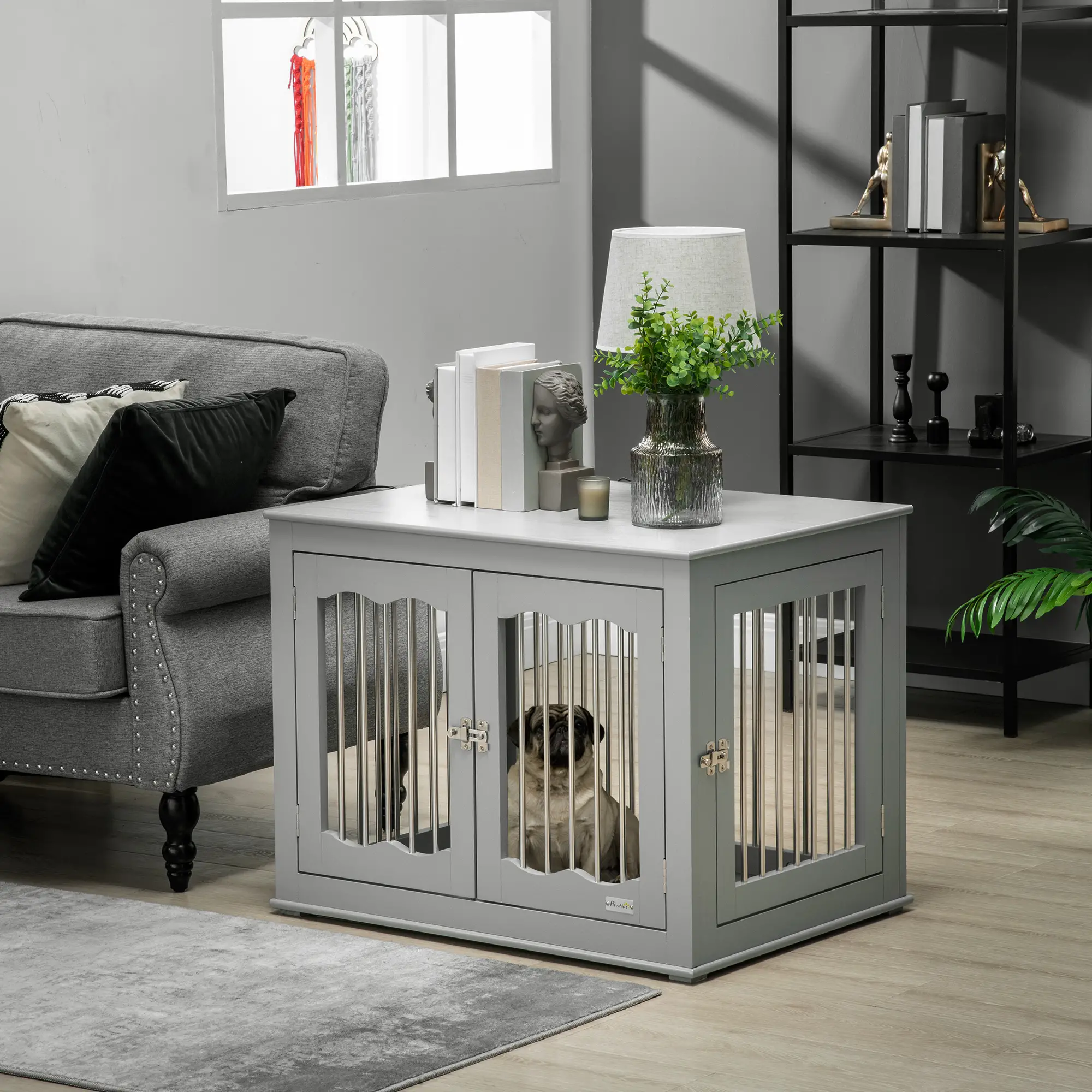  Dog Crate Furniture, Dog Kennel with Three Doors, Locks and Latches, Indoor Use, for Medium Dogs