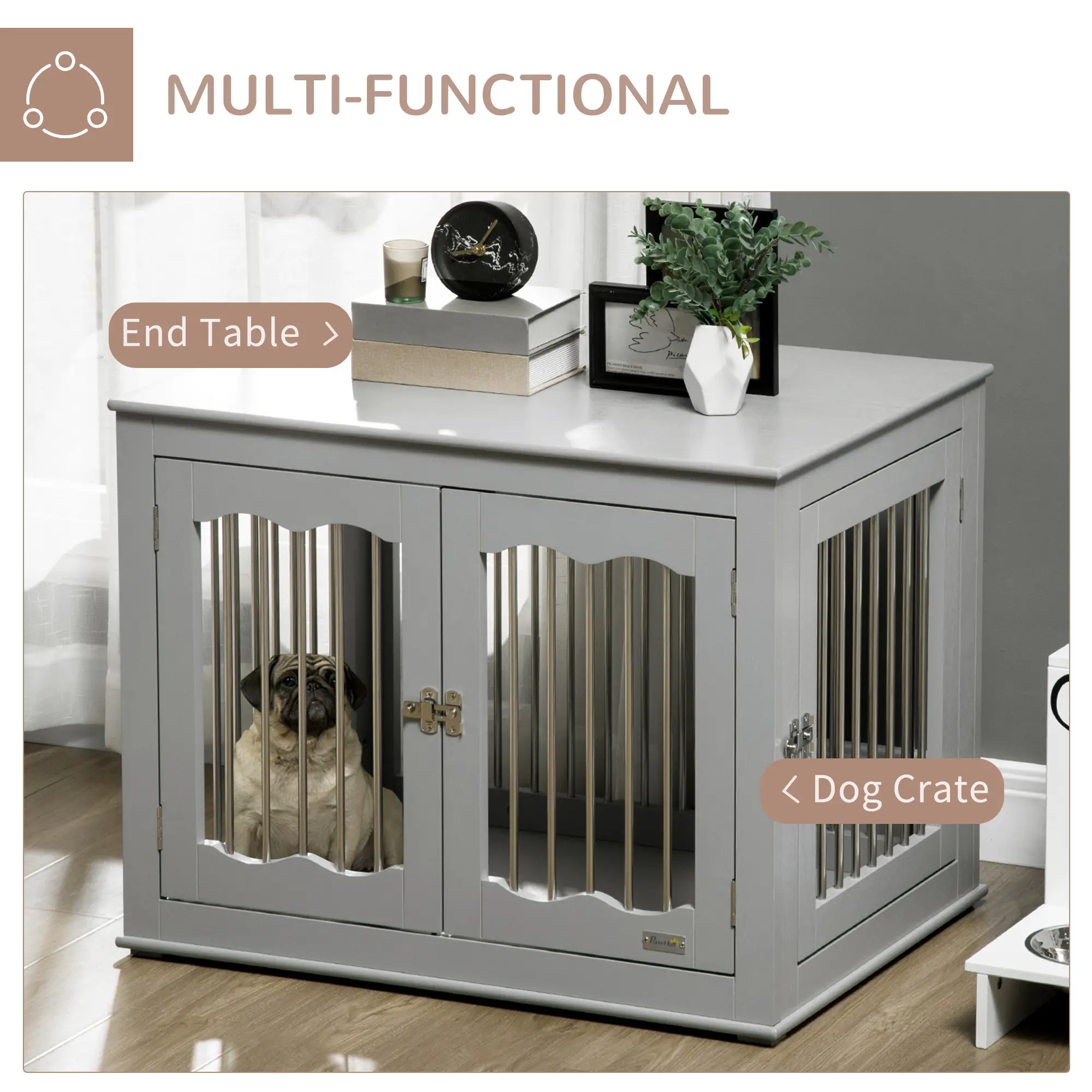  Dog Crate Furniture, Dog Kennel with Three Doors, Locks and Latches, Indoor Use, for Medium Dogs