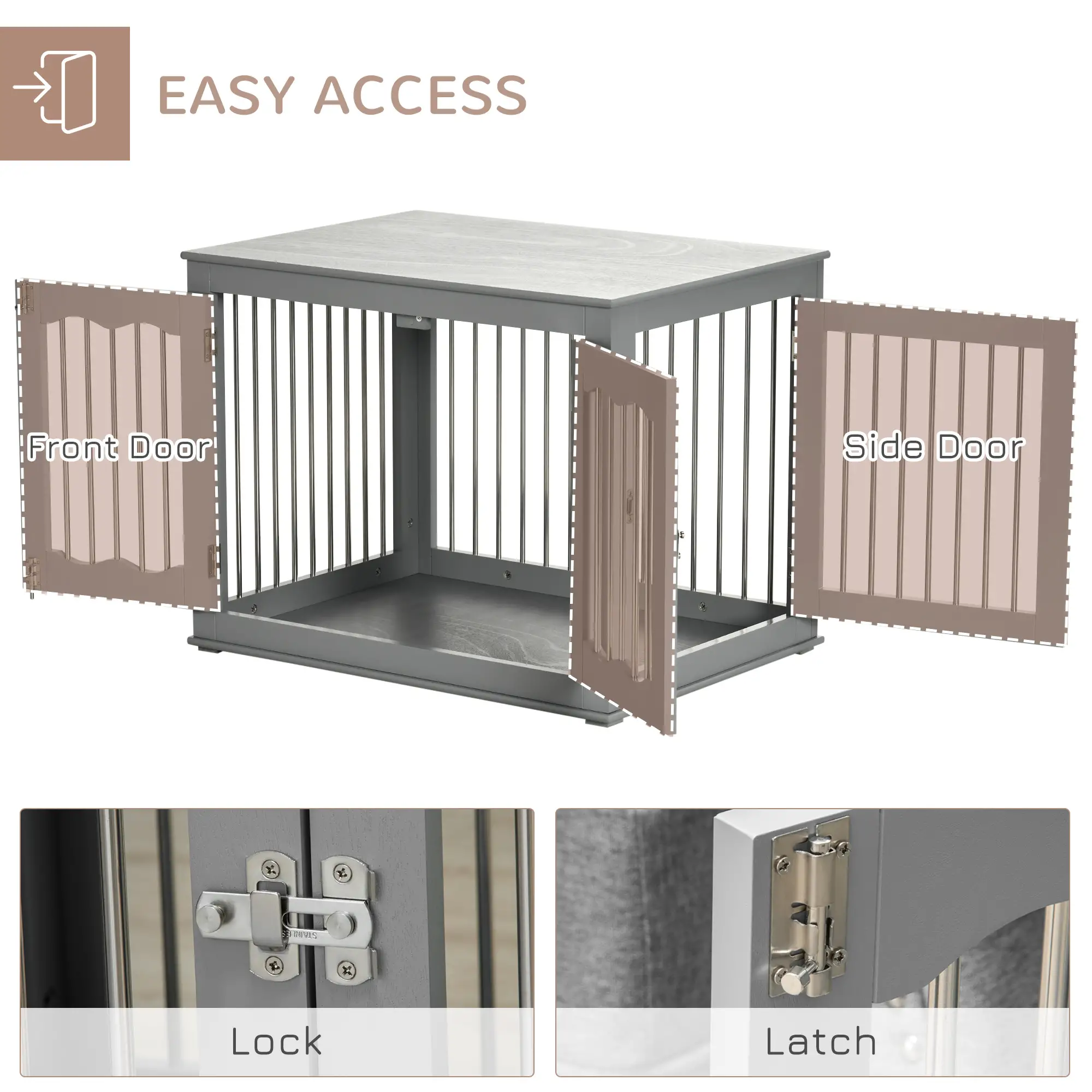  Dog Crate Furniture, Dog Kennel with Three Doors, Locks and Latches, Indoor Use, for Medium Dogs
