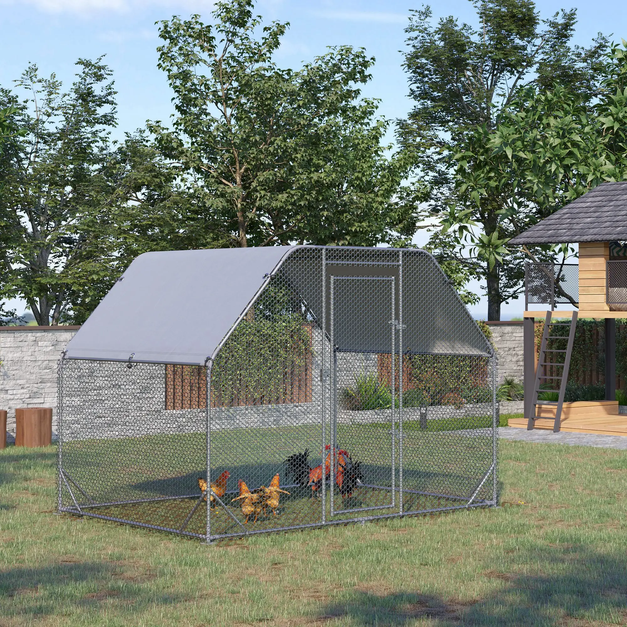 Galvanized Large Metal Chicken Coop Cage Walk-in Enclosure Poultry Hen Run House Playpen Rabbit Hutch with Cover