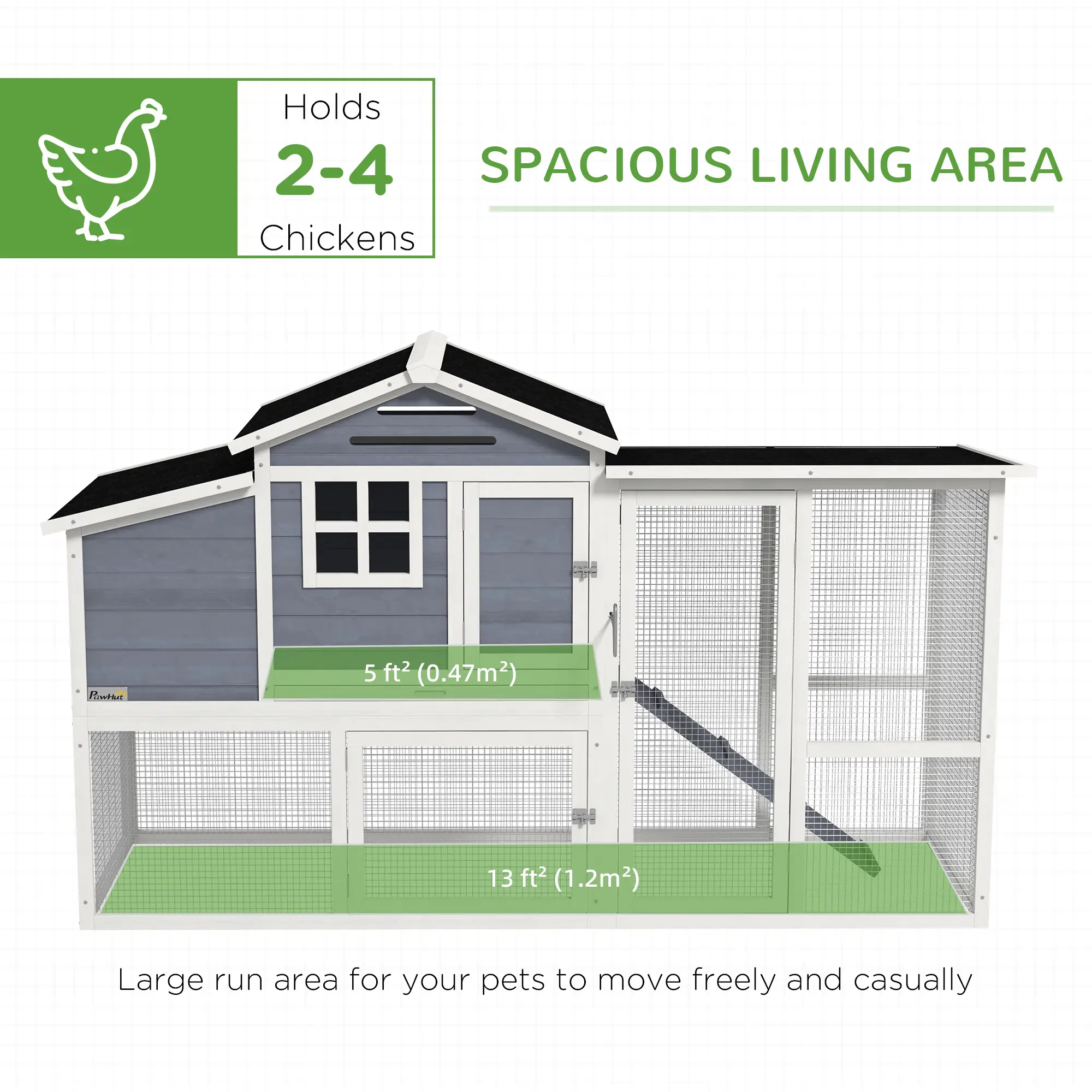 76" Wooden Chicken Coop with Outdoor Run, Nesting Box, Removable Tray and Lockable Doors
