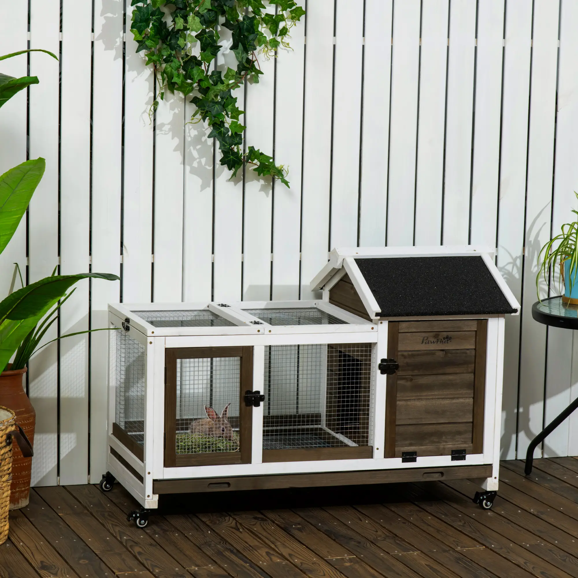 Rabbit Cage with Wheels, Ramp, Run, Tray for Indoor Outdoor, Suitable for Rabbit, Guinea Pig