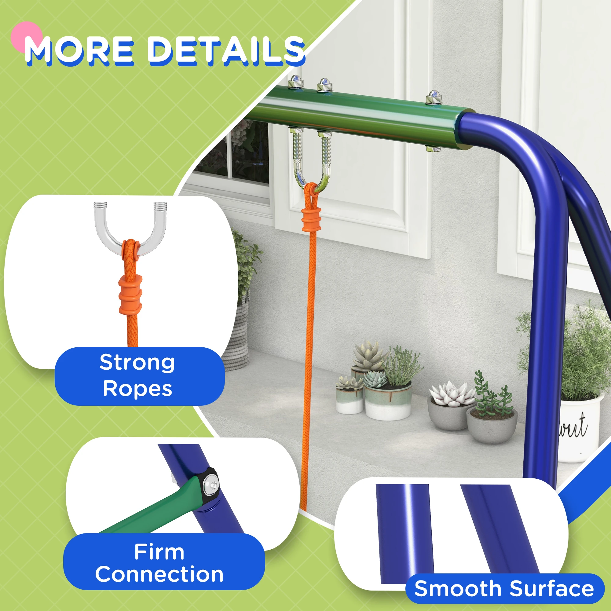 Kids Swing Set Outdoor Metal Swing Frame with Double Swing Seats for 1-2 Children Aged 3-8 Years Old