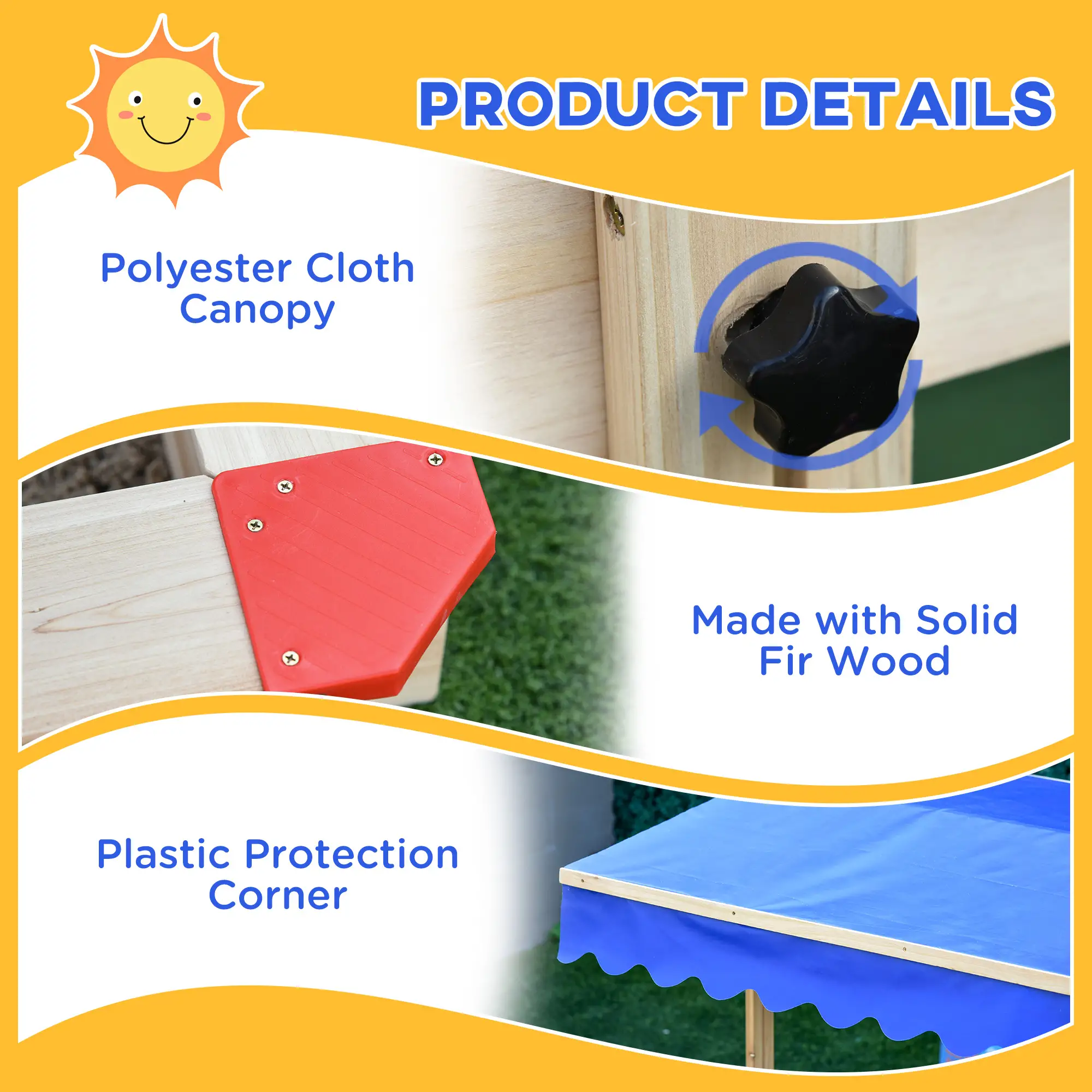 Kids Wooden Sandbox with Cover, Play Sand Station for Children Outdoor Sand box, with Seats, for Backyard, Beach, 47" x 47" x 47",