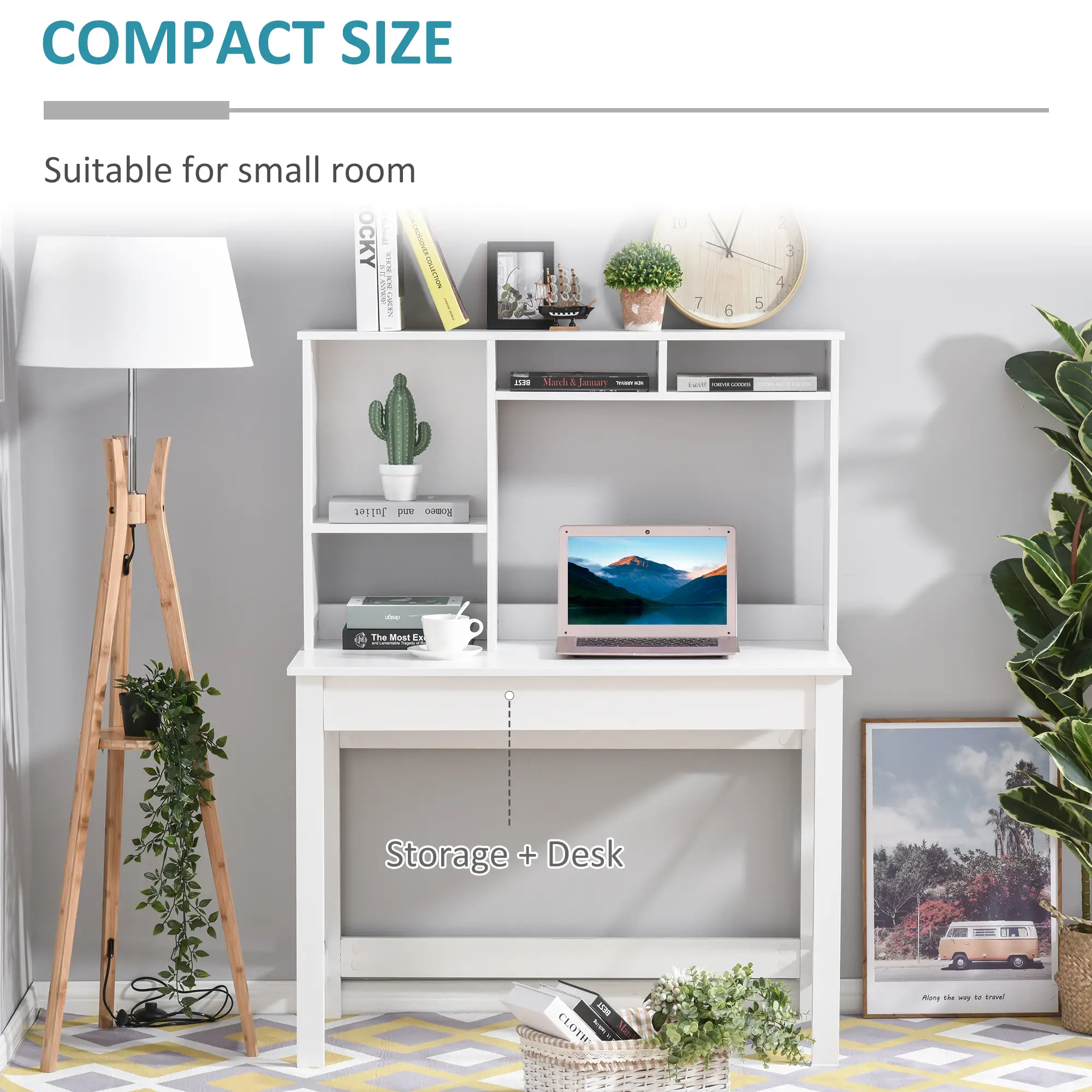 Computer Desk with Storage, Study Table with Bookshelves