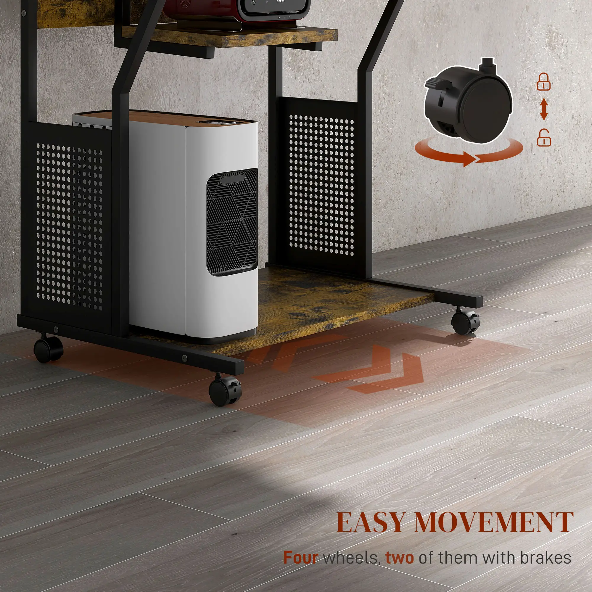 32" Mobile Computer Table, Rolling Study Desk for Home Office with Keyboard Tray, Storage Shelves, Wheels