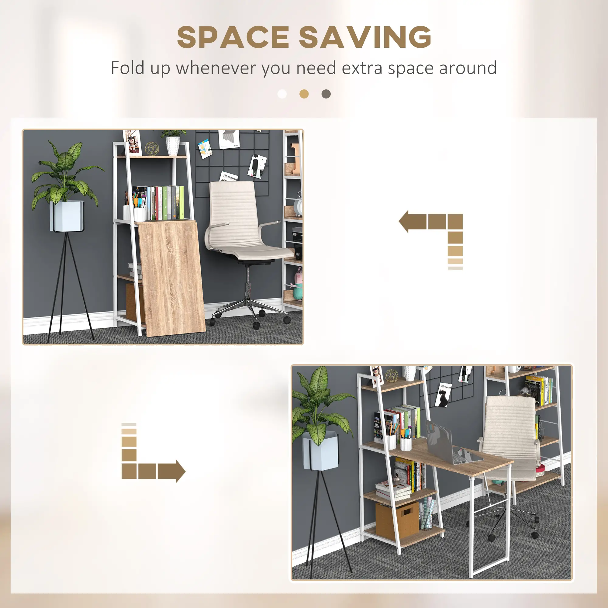 Computer Desk with Storage Sheves and Foldable Tabletop, Writing Desk