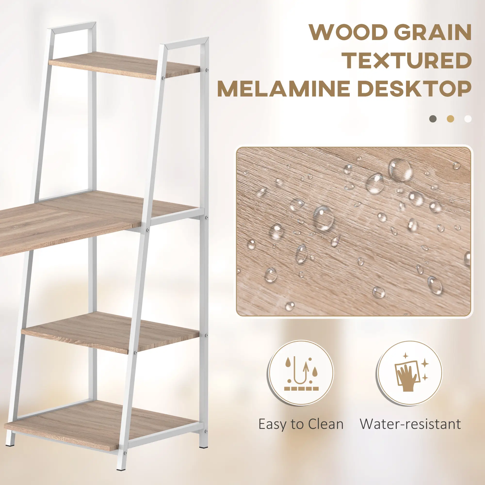 Computer Desk with Storage Sheves and Foldable Tabletop, Writing Desk