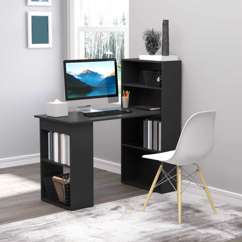 Modern Computer Desk with Storage Shelves, 47" Writing Table Workstation with Bookshelf 