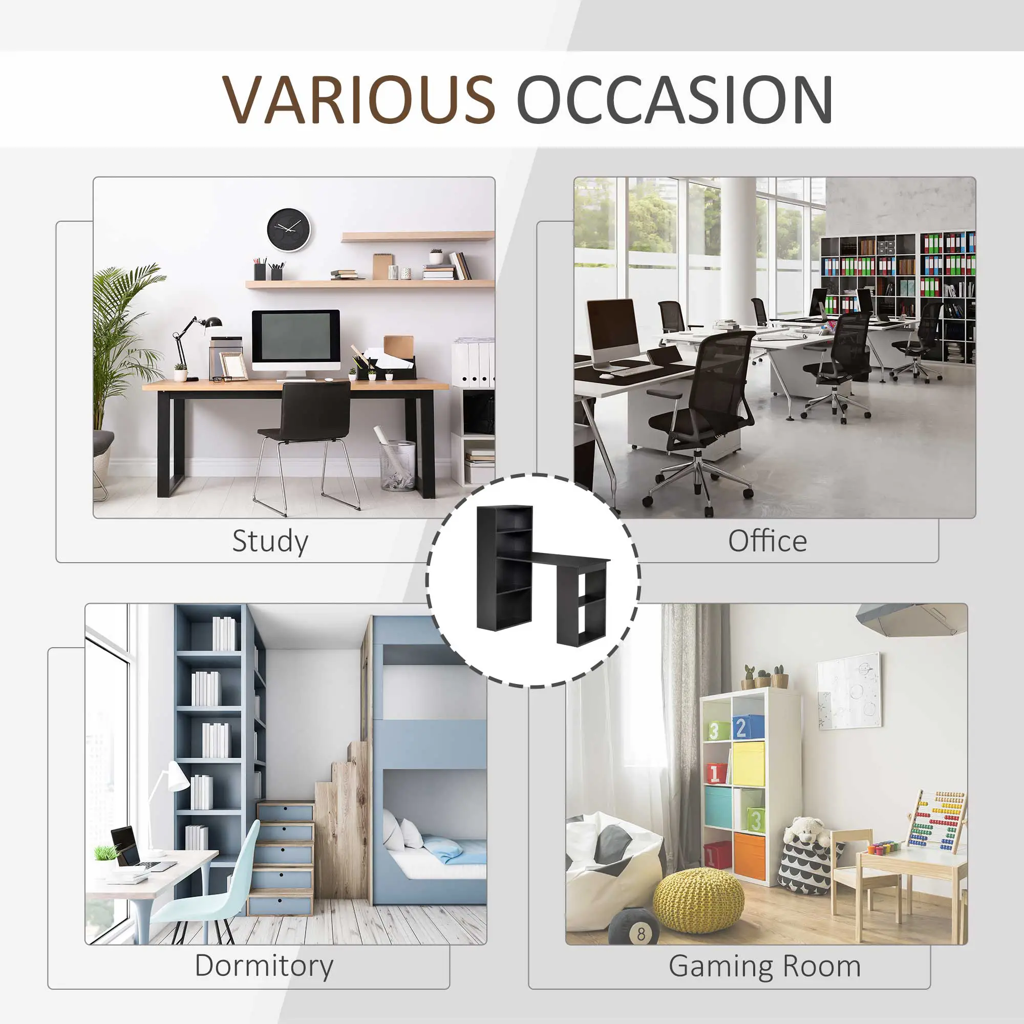Modern Computer Desk with Storage Shelves, 47" Writing Table Workstation with Bookshelf 