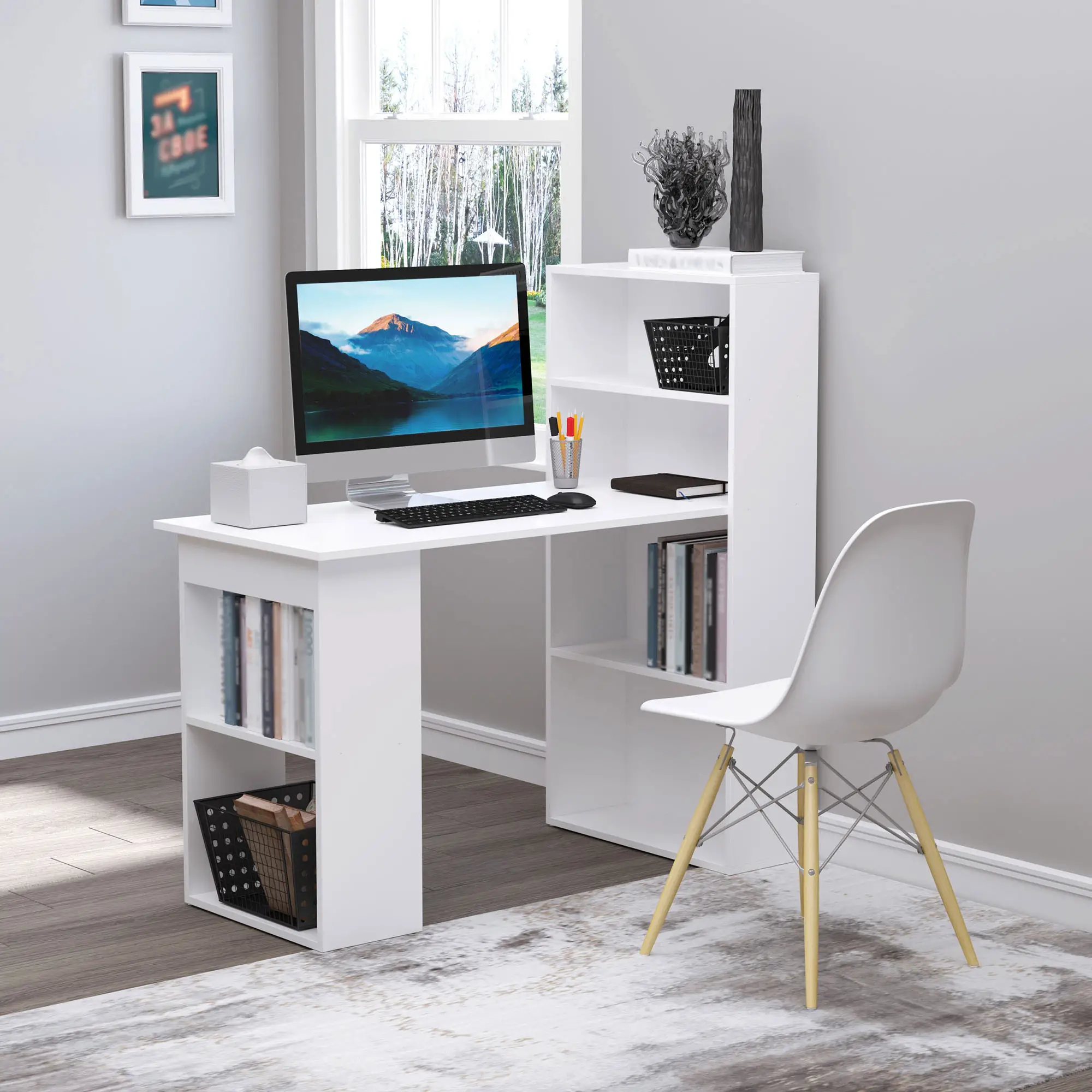 Computer Desk with Storage, PC Table with Bookshelf for Home Office, Study Room