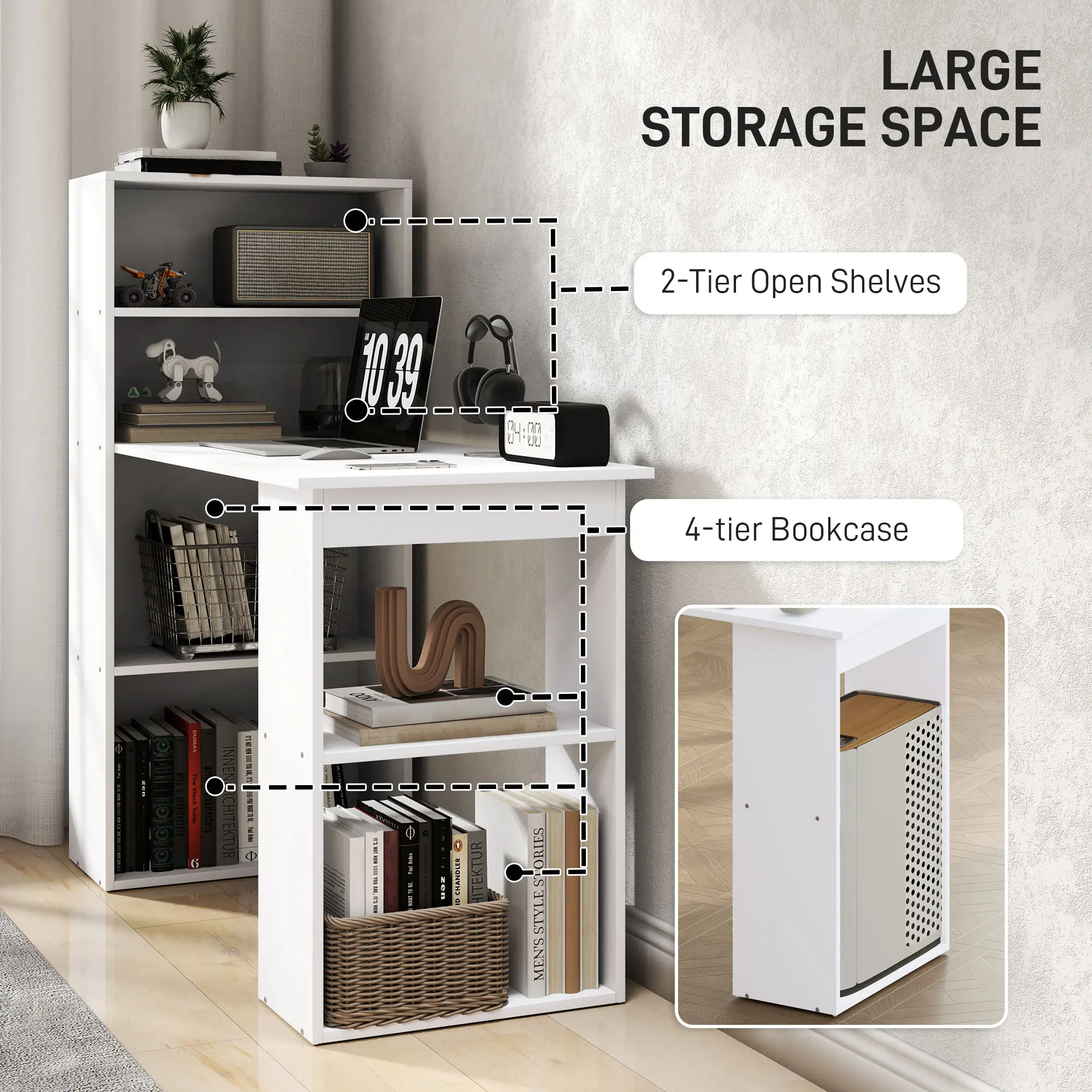 Computer Desk with Storage, PC Table with Bookshelf for Home Office, Study Room