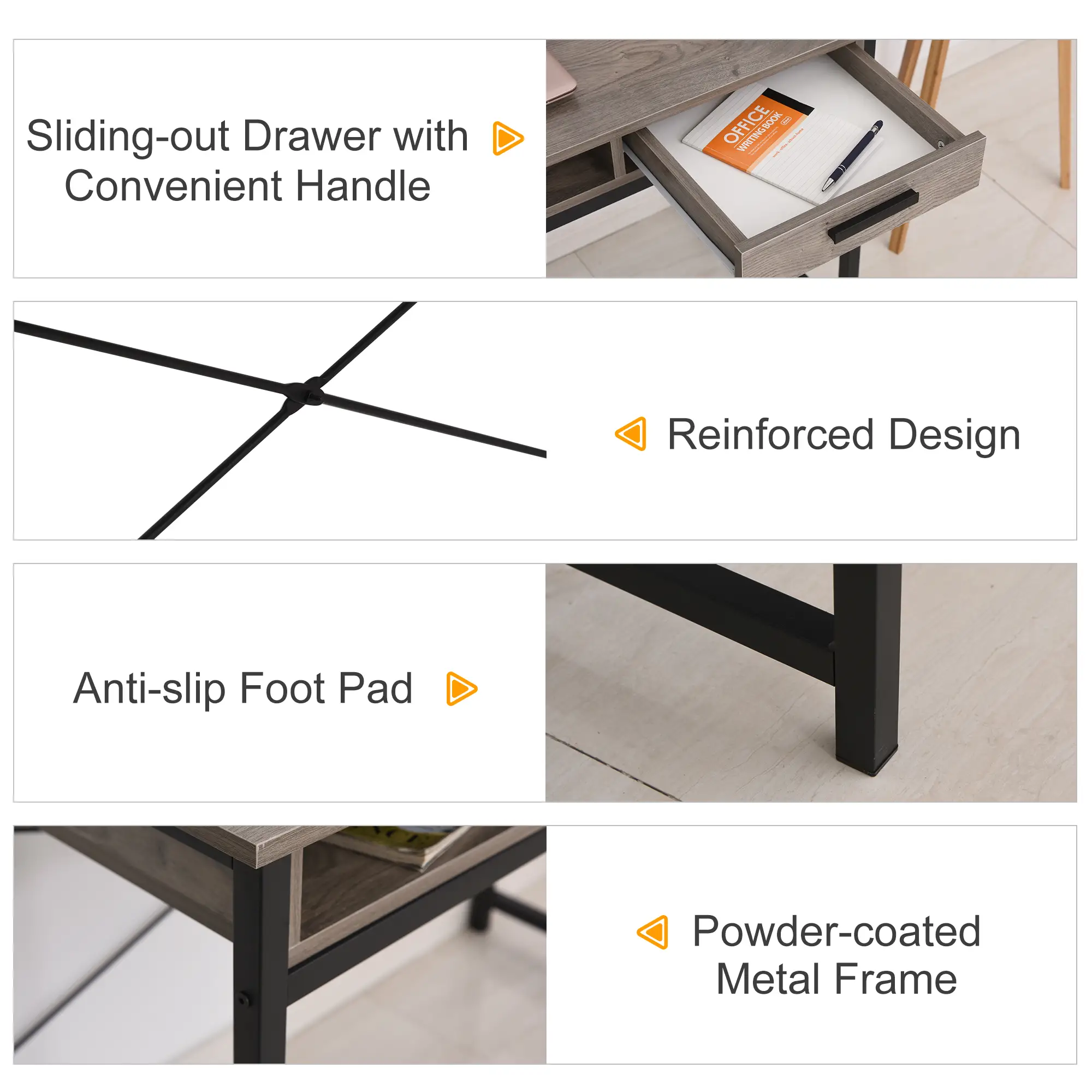 Industrial Computer Desk with Drawer and Open Shelves, Writing Table with Hutch