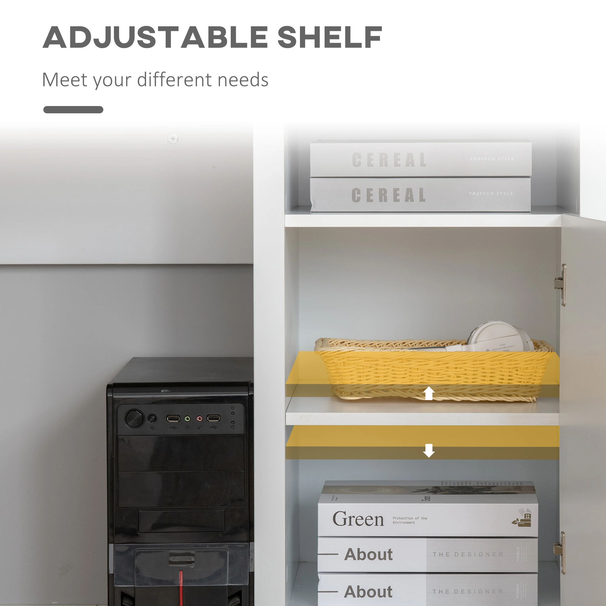  L-Shaped Computer Desk with Shelf and Storage Cabinet, Corner Writing Desk