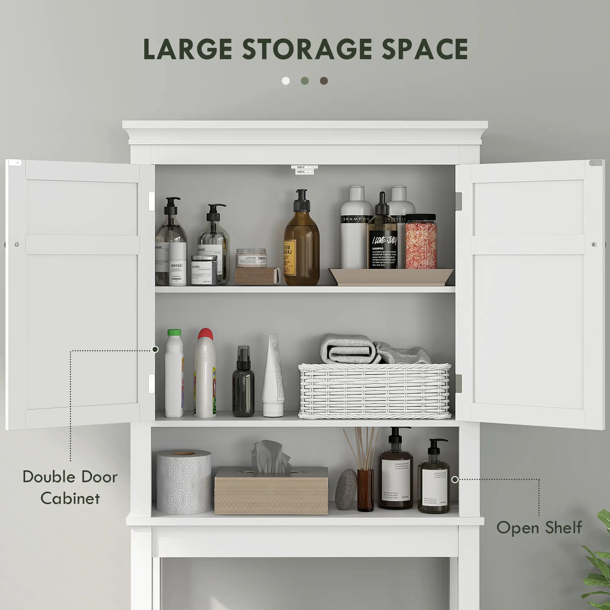 3-Tier Over Toilet Storage Unit Washing Machine Cabinet Dryer Cabinet with Adjustable Shelf