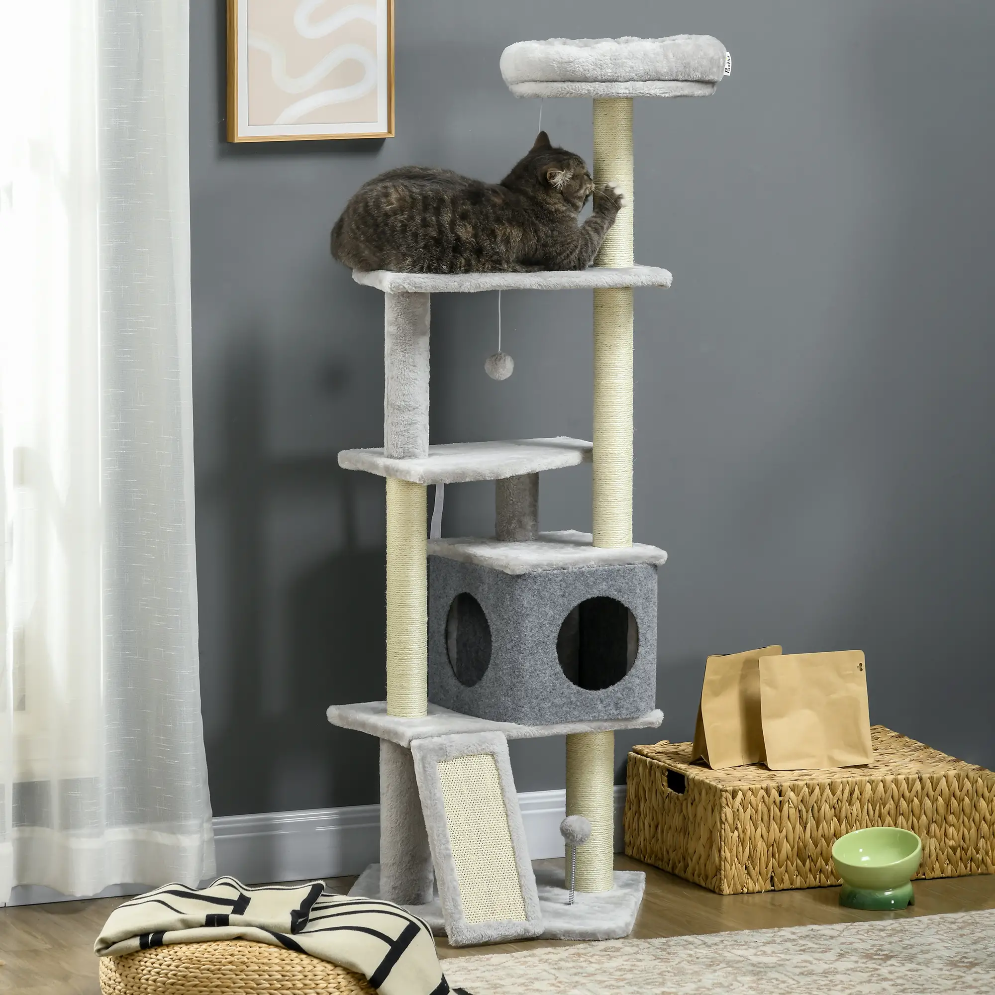 57.5" Cat Tree with Scratching Posts, Large Cat Tower for Indoor Cats with Bed, House, Toys