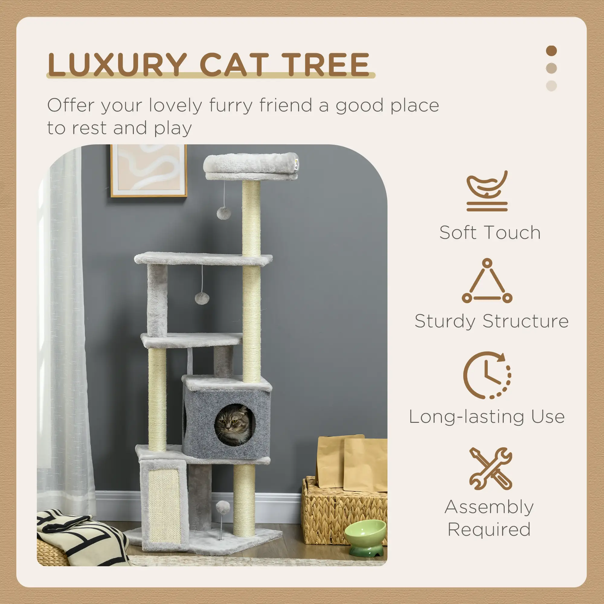 57.5" Cat Tree with Scratching Posts, Large Cat Tower for Indoor Cats with Bed, House, Toys