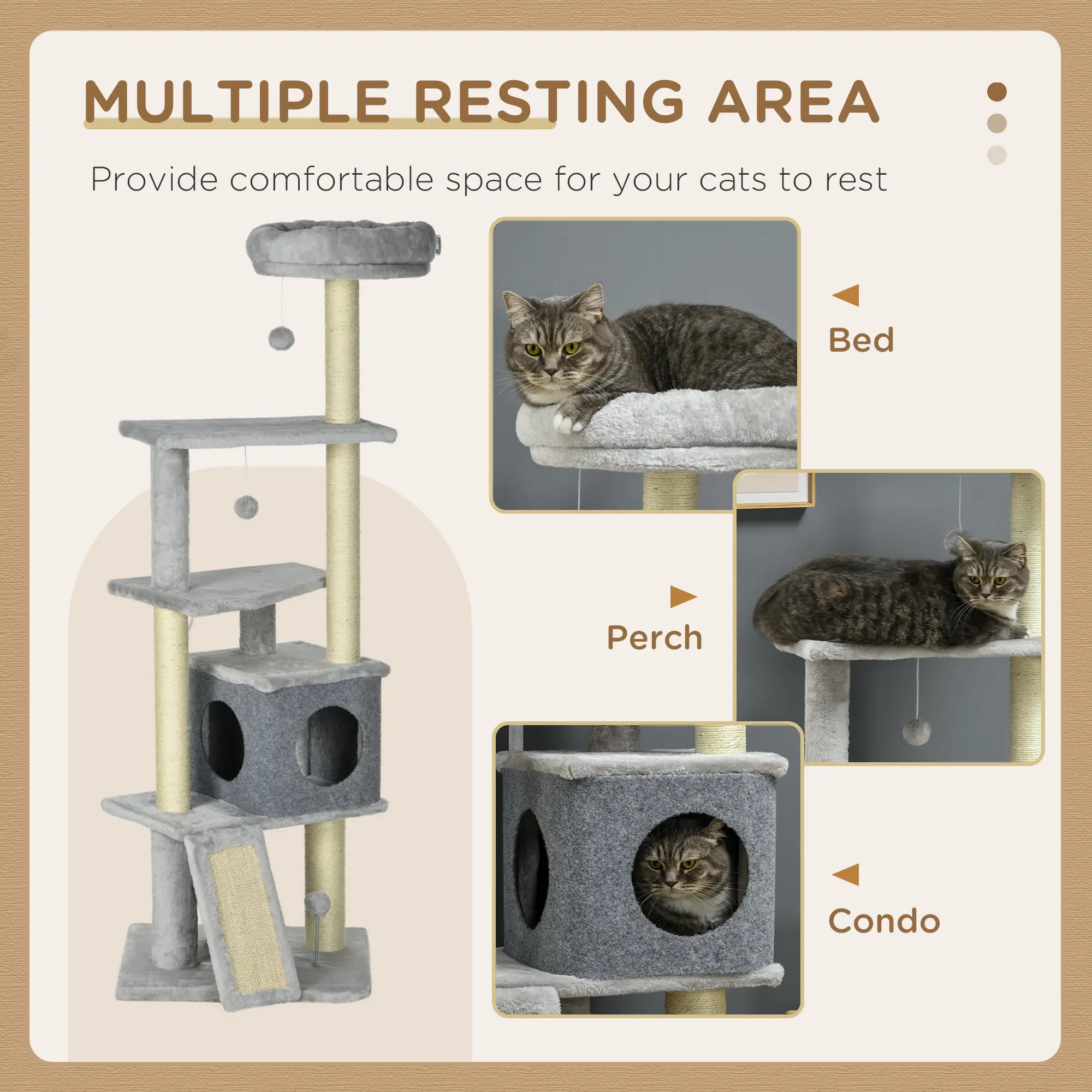 57.5" Cat Tree with Scratching Posts, Large Cat Tower for Indoor Cats with Bed, House, Toys