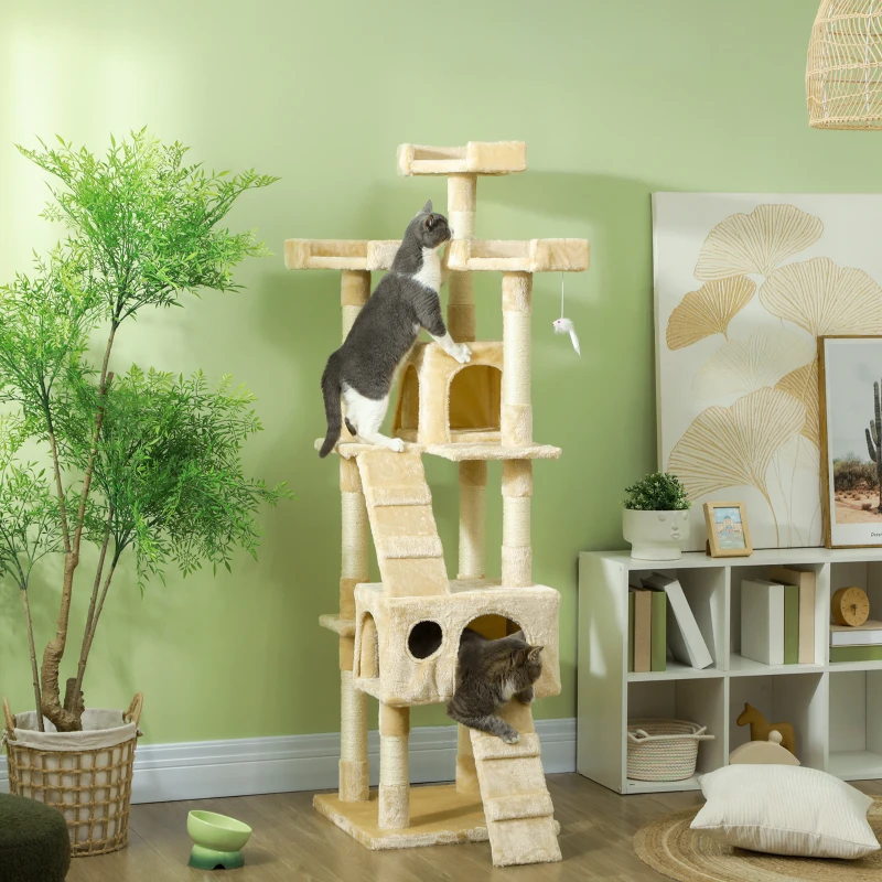  68-inch Multi-Level Cat Scratching Tree Kitty Activity Center Post Tower Condo Pet Furniture w/ Toy 