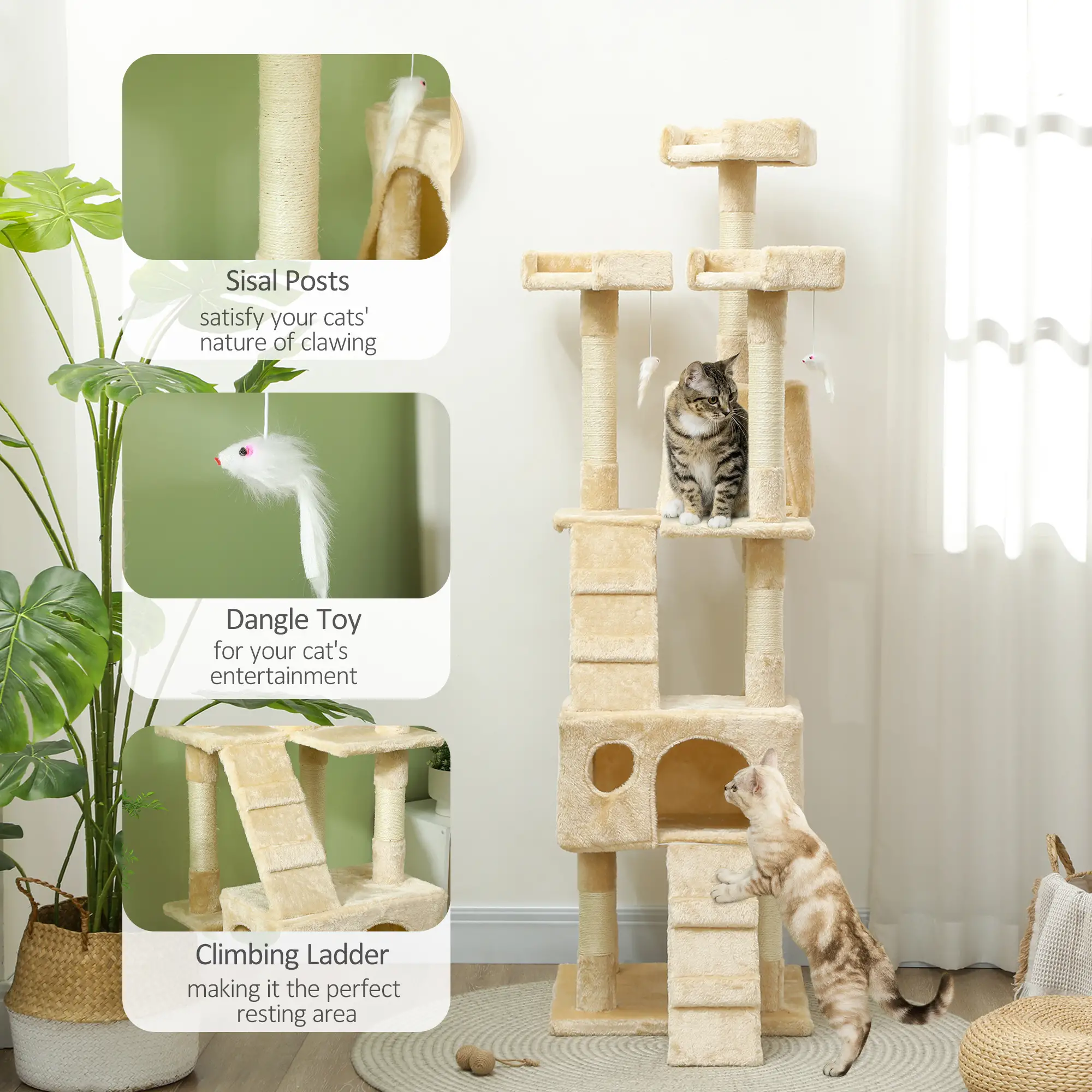  68-inch Multi-Level Cat Scratching Tree Kitty Activity Center Post Tower Condo Pet Furniture w/ Toy 