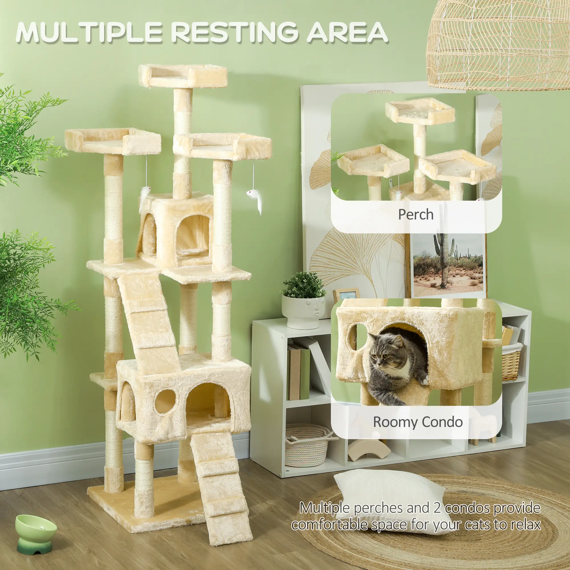  68-inch Multi-Level Cat Scratching Tree Kitty Activity Center Post Tower Condo Pet Furniture w/ Toy 