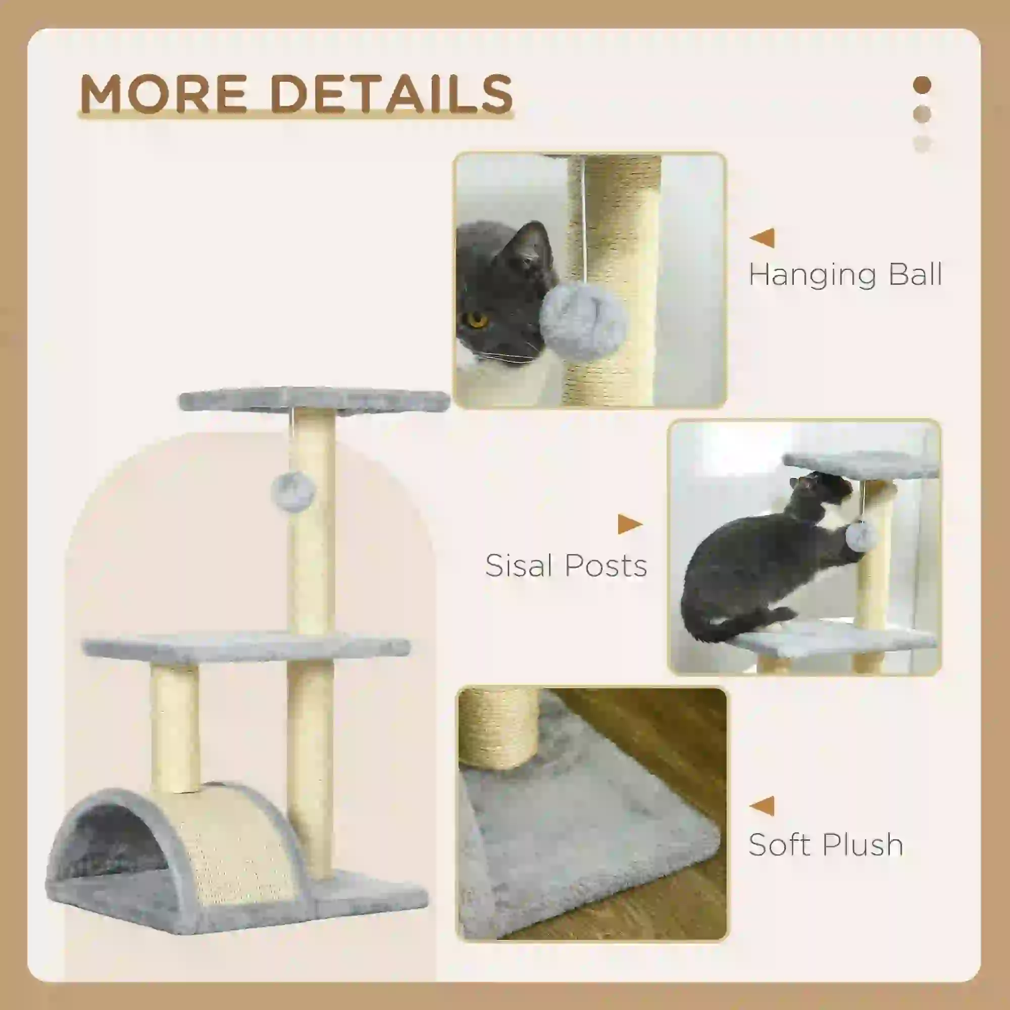 28" Cat Tree with Scratching Post, Pad, Toy Ball for Indoor Cats