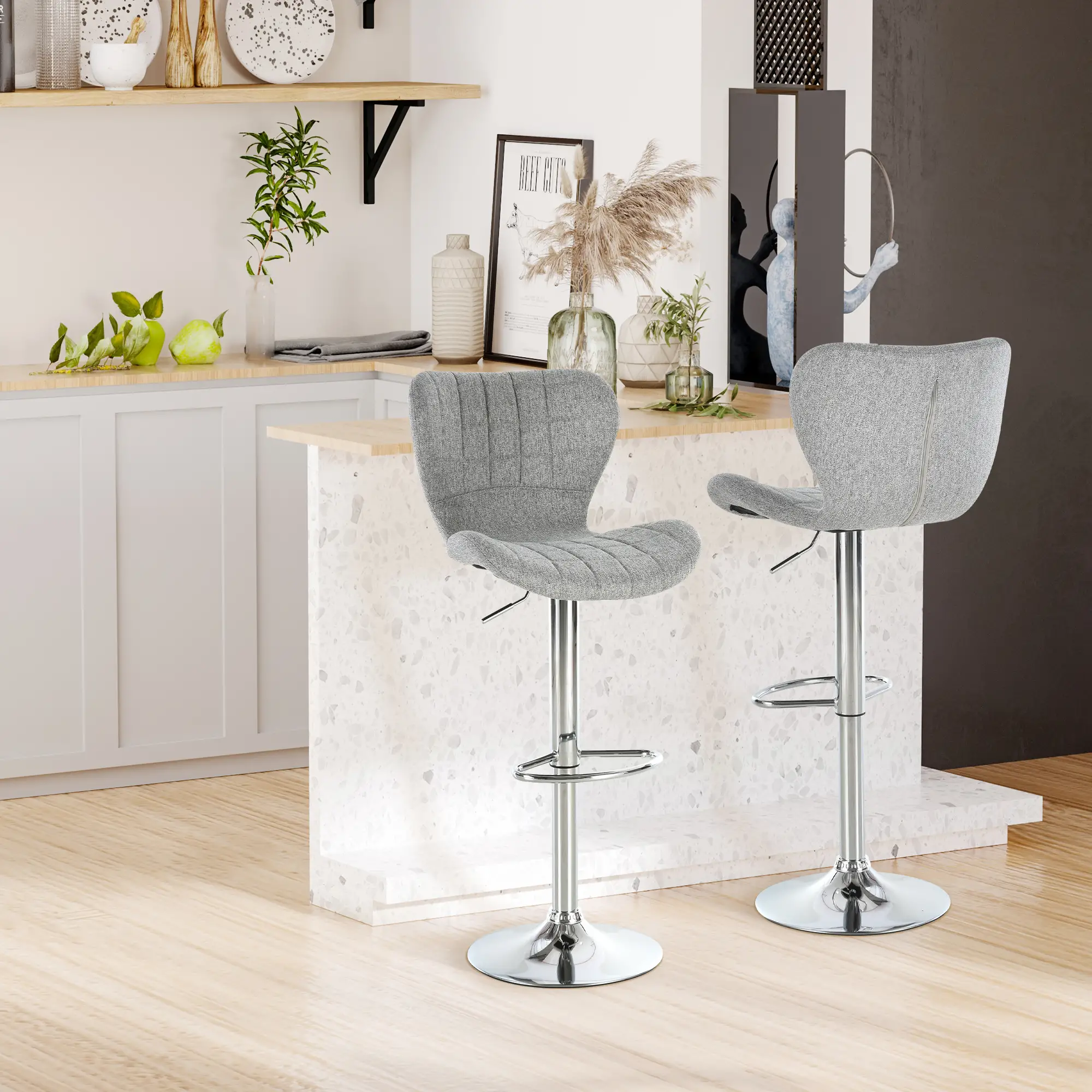 Counter Height Bar Stools Swivel Stool Height Adjustable Bar Chairs with Footrest, Set of 2 